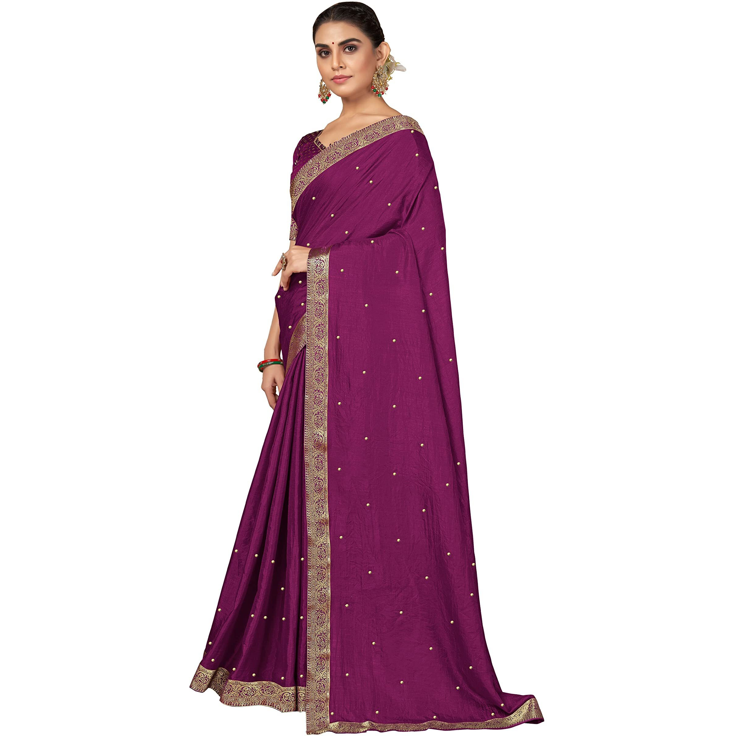 SUTRAM Womens Brocade Silk Blend Saree With Blouse Piece (ST1330_Purple)