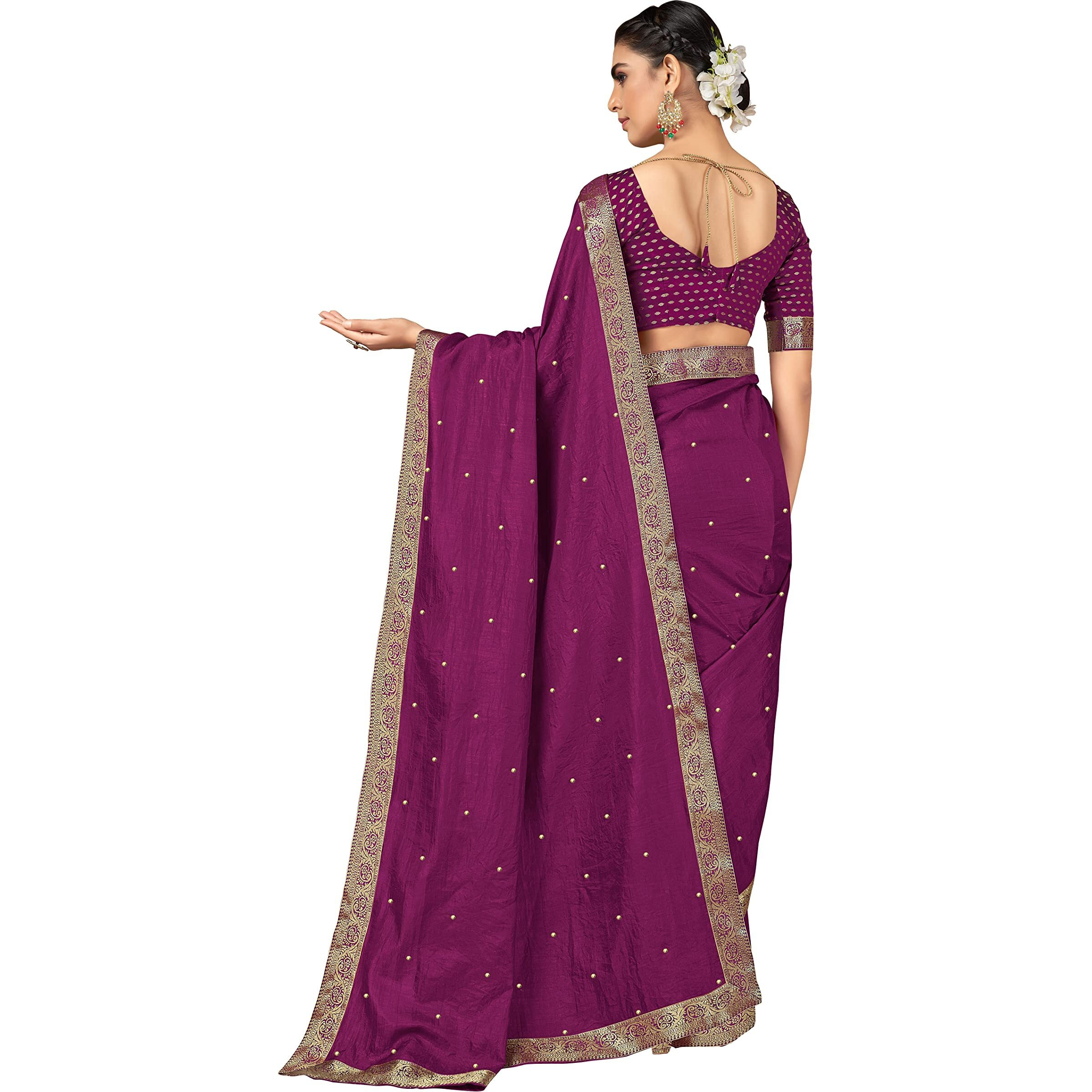 SUTRAM Womens Brocade Silk Blend Saree With Blouse Piece (ST1330_Purple)