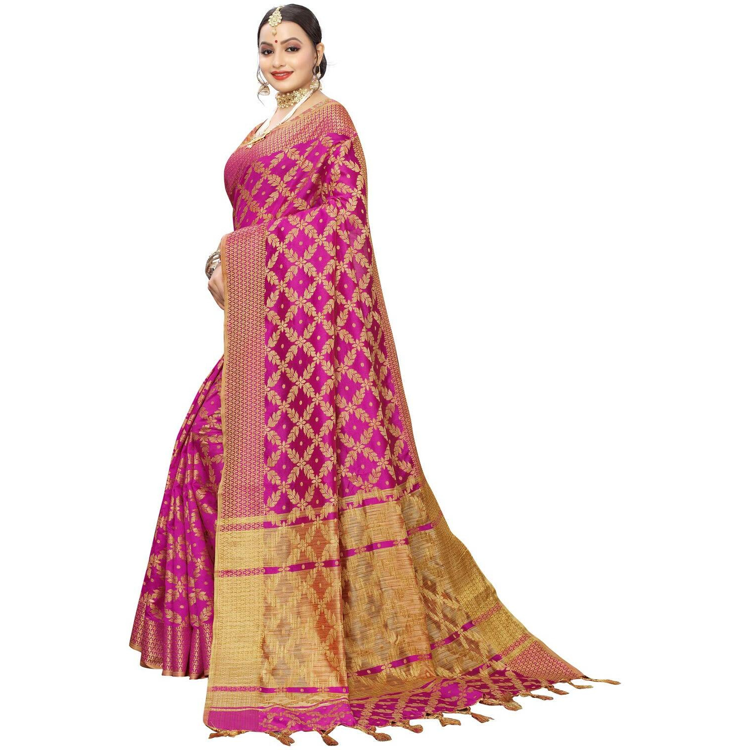 Satrani Womens Cotton Saree (1415ST151_Pink)