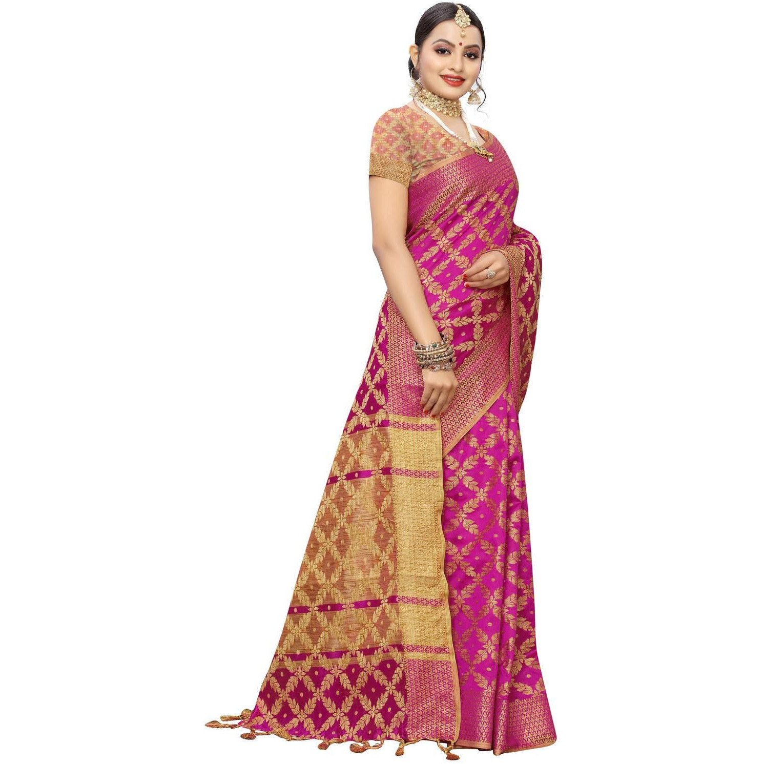 Satrani Womens Cotton Saree (1415ST151_Pink)