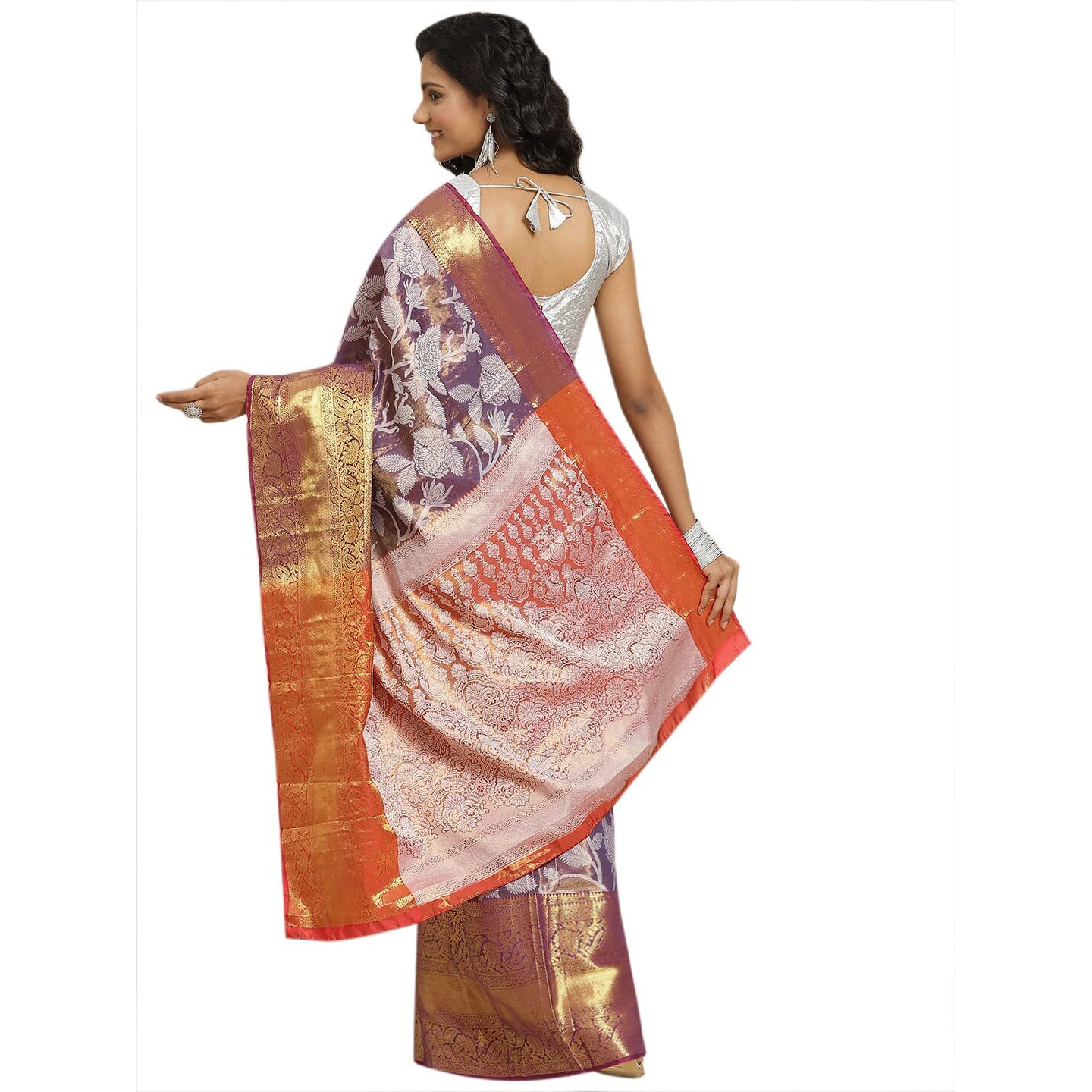 Enthone Womens Soft Brocade Floral Saree With Unstitched blouse Piece(Purple)