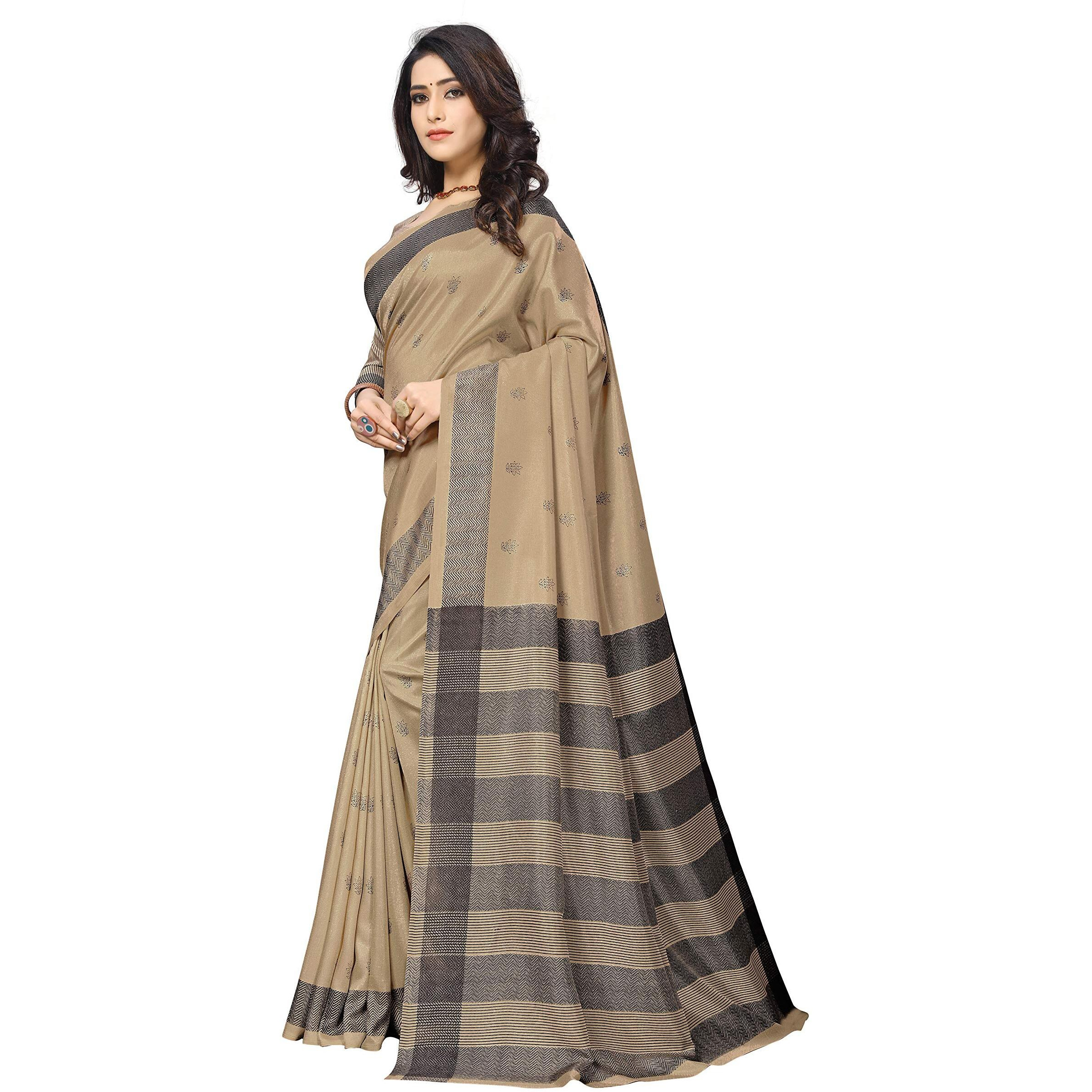 Vimla Womens Beige Malgudi Art Silk Uniform Saree with Blouse Piece (2325_Beige)