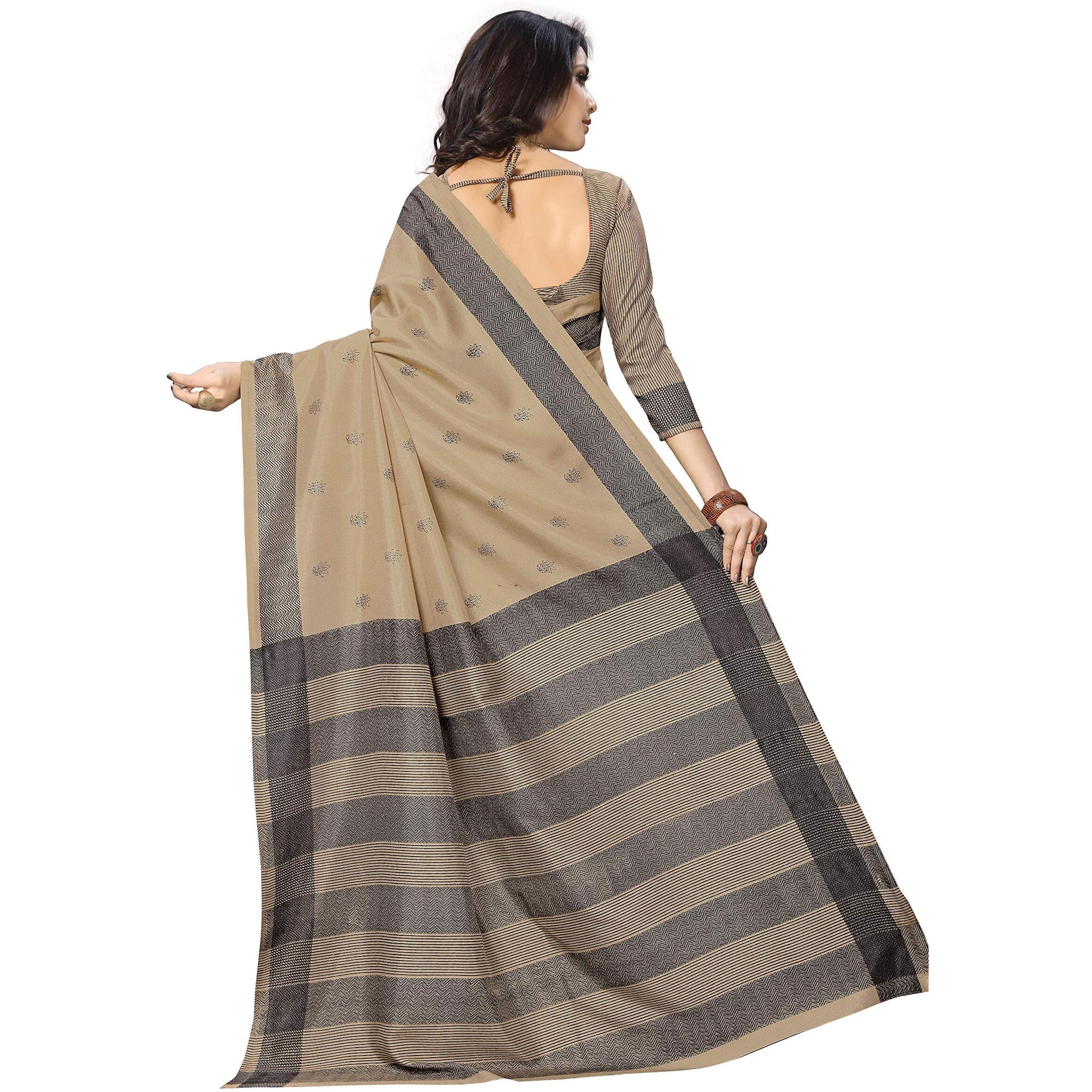 Vimla Womens Beige Malgudi Art Silk Uniform Saree with Blouse Piece (2325_Beige)