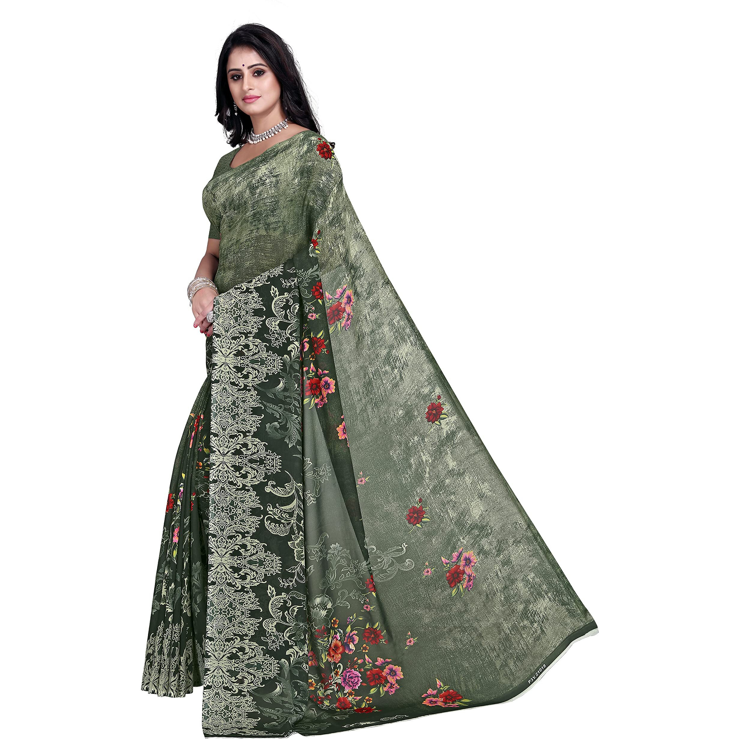 Anand Sarees, Womens Printed, Georgette Saree with Blouse Piece(1714_1)