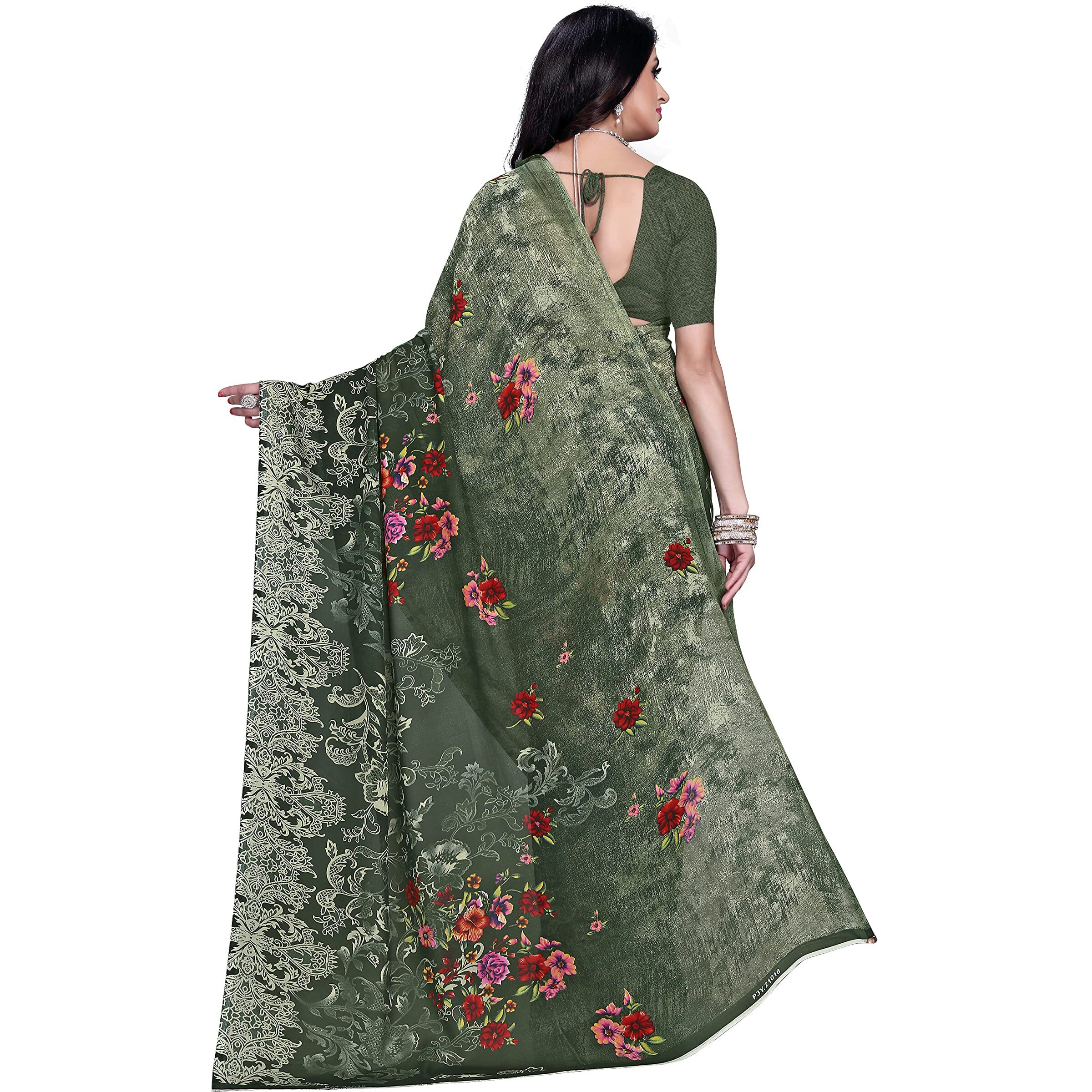 Anand Sarees, Womens Printed, Georgette Saree with Blouse Piece(1714_1)