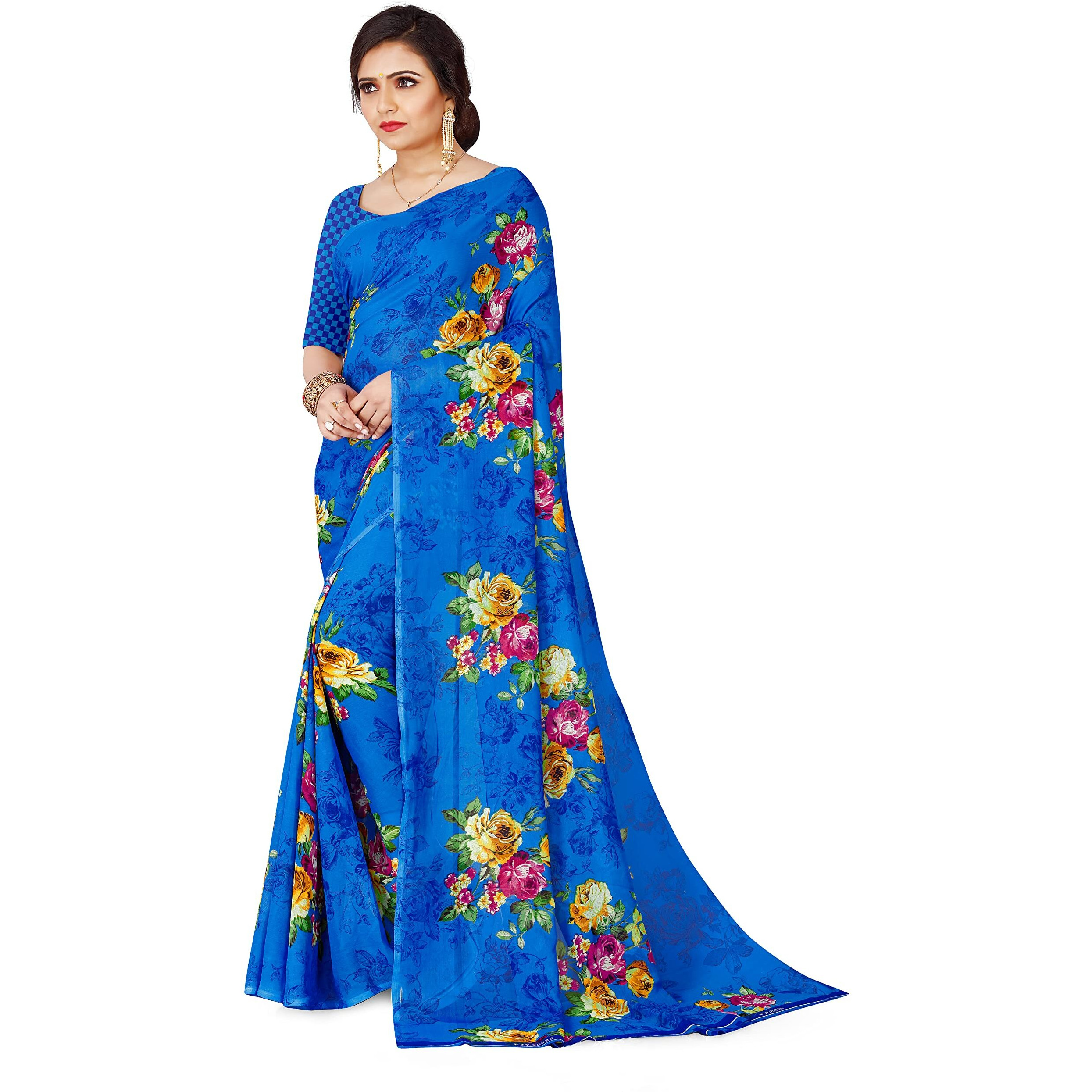 Anand Sarees, Womens Printed, Georgette Saree with Blouse Piece(1682_6)