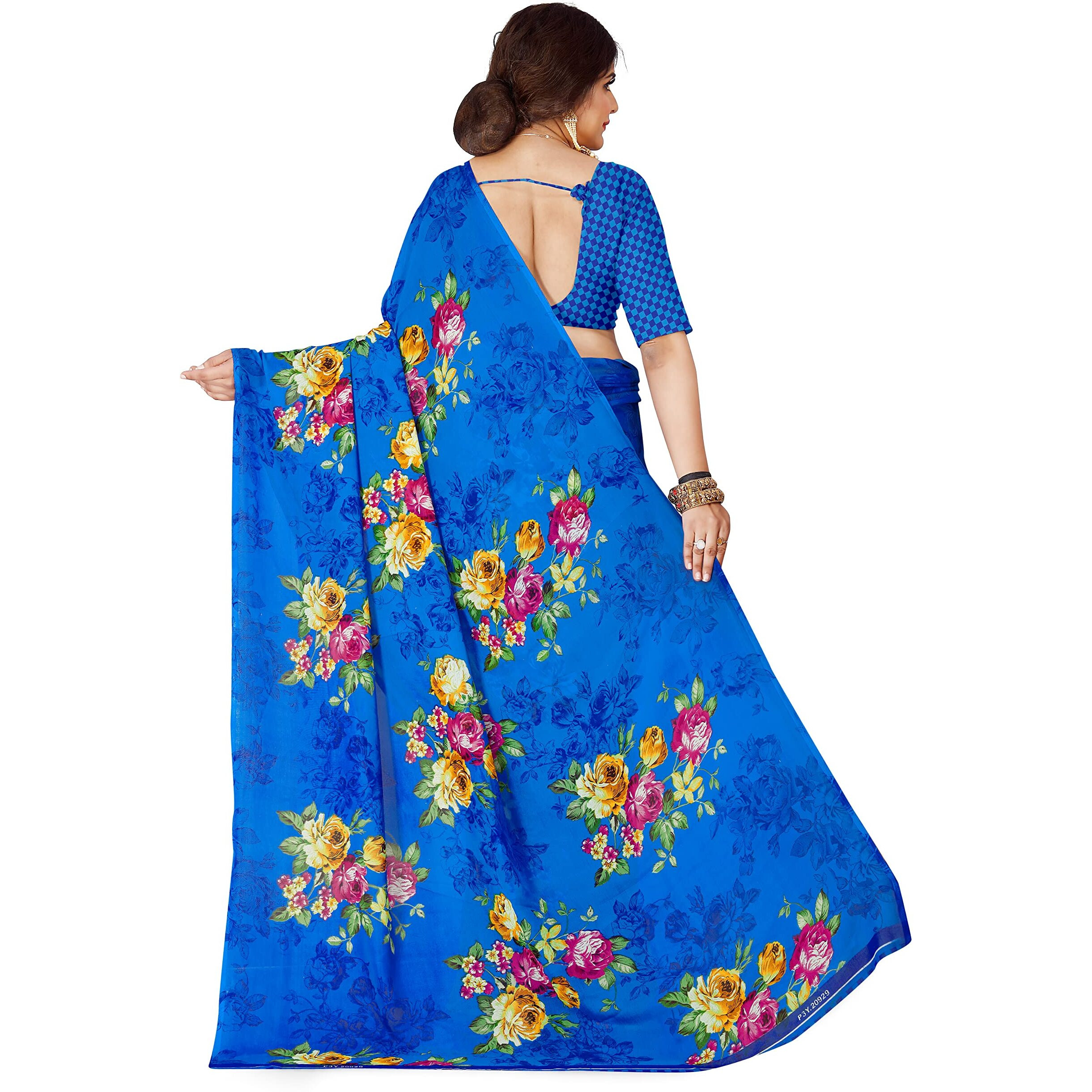 Anand Sarees, Womens Printed, Georgette Saree with Blouse Piece(1682_6)