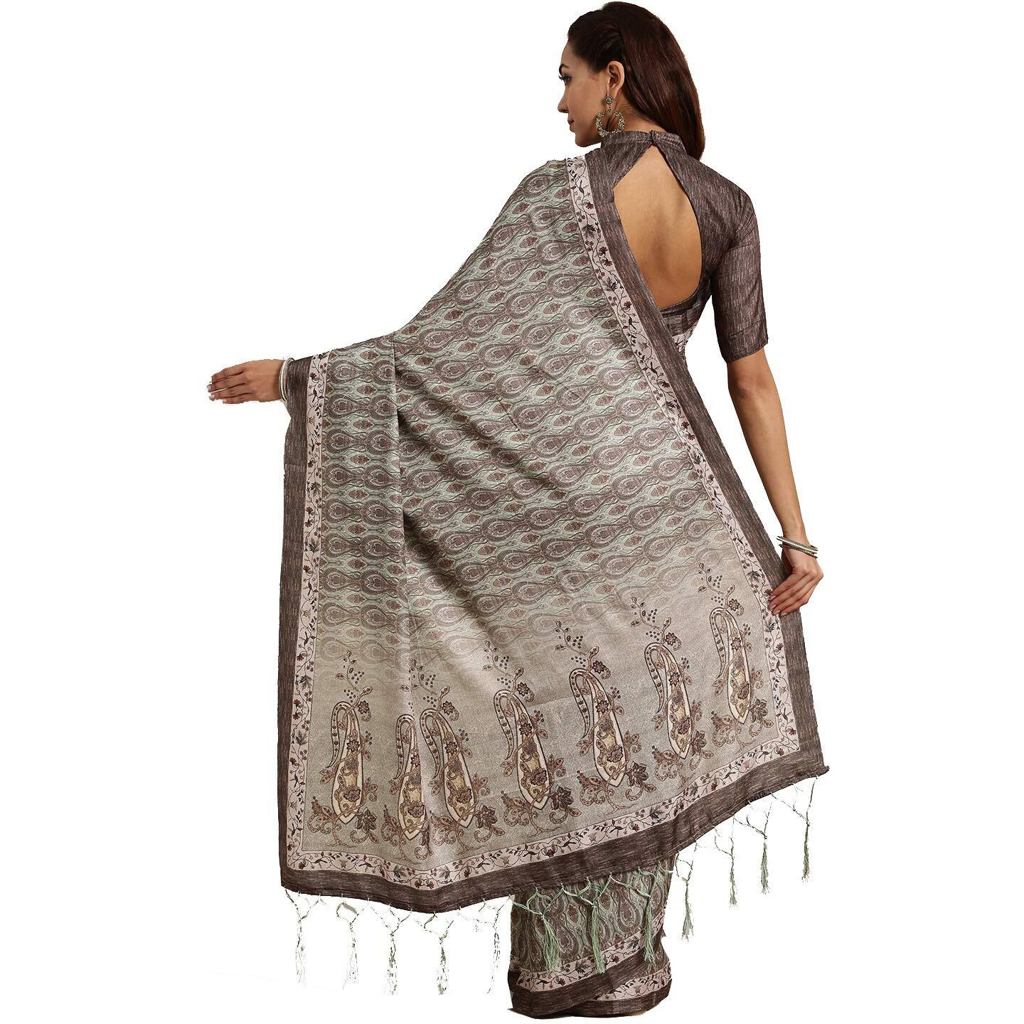 AKHILAM Womens Pashmina silk Saree with Unstitched Blouse Piece (Free size_Olive Green_3KSMRA20257)