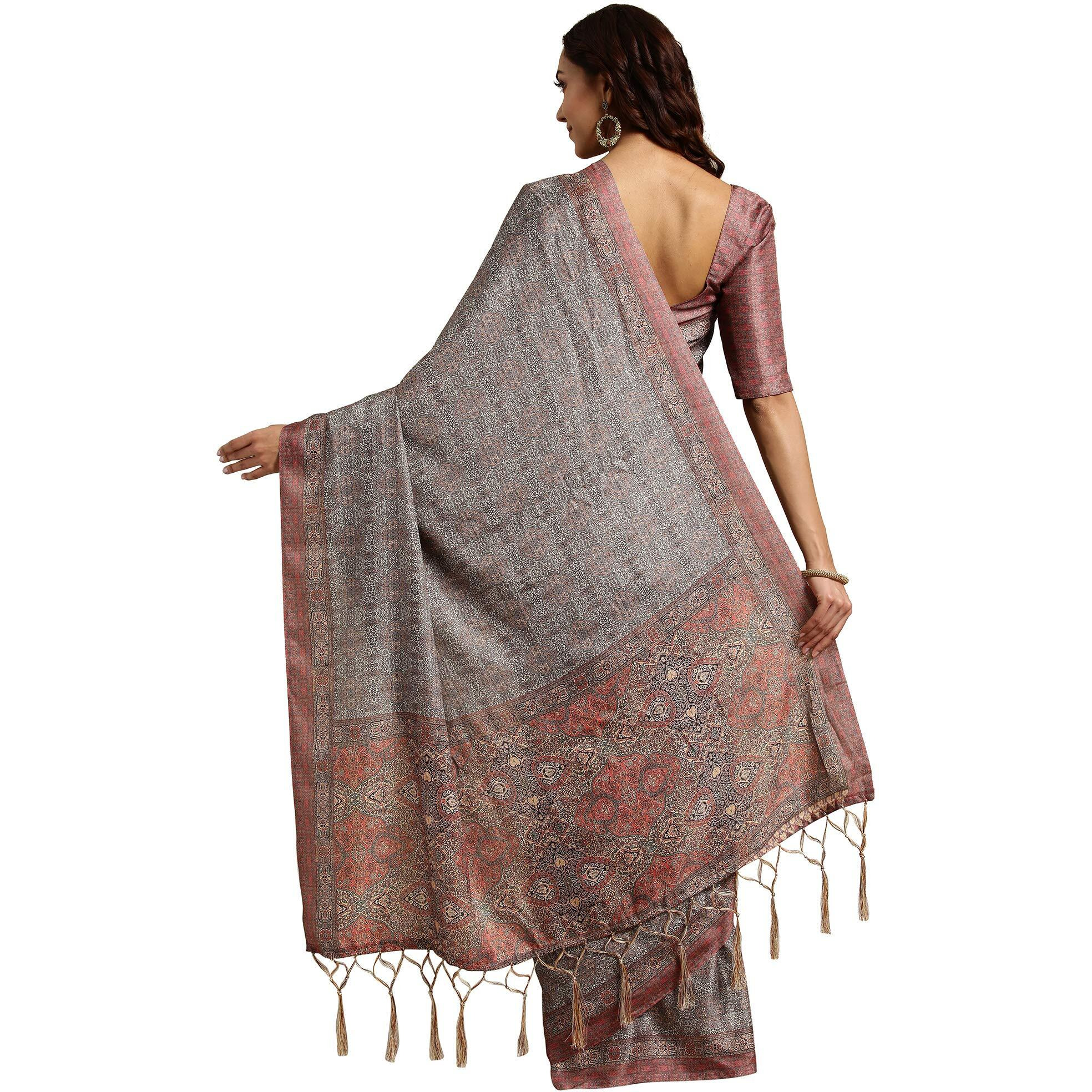 AKHILAM Womens Pashmina silk Saree with Unstitched Blouse Piece (Free size_Grey_3KSMRA20255)