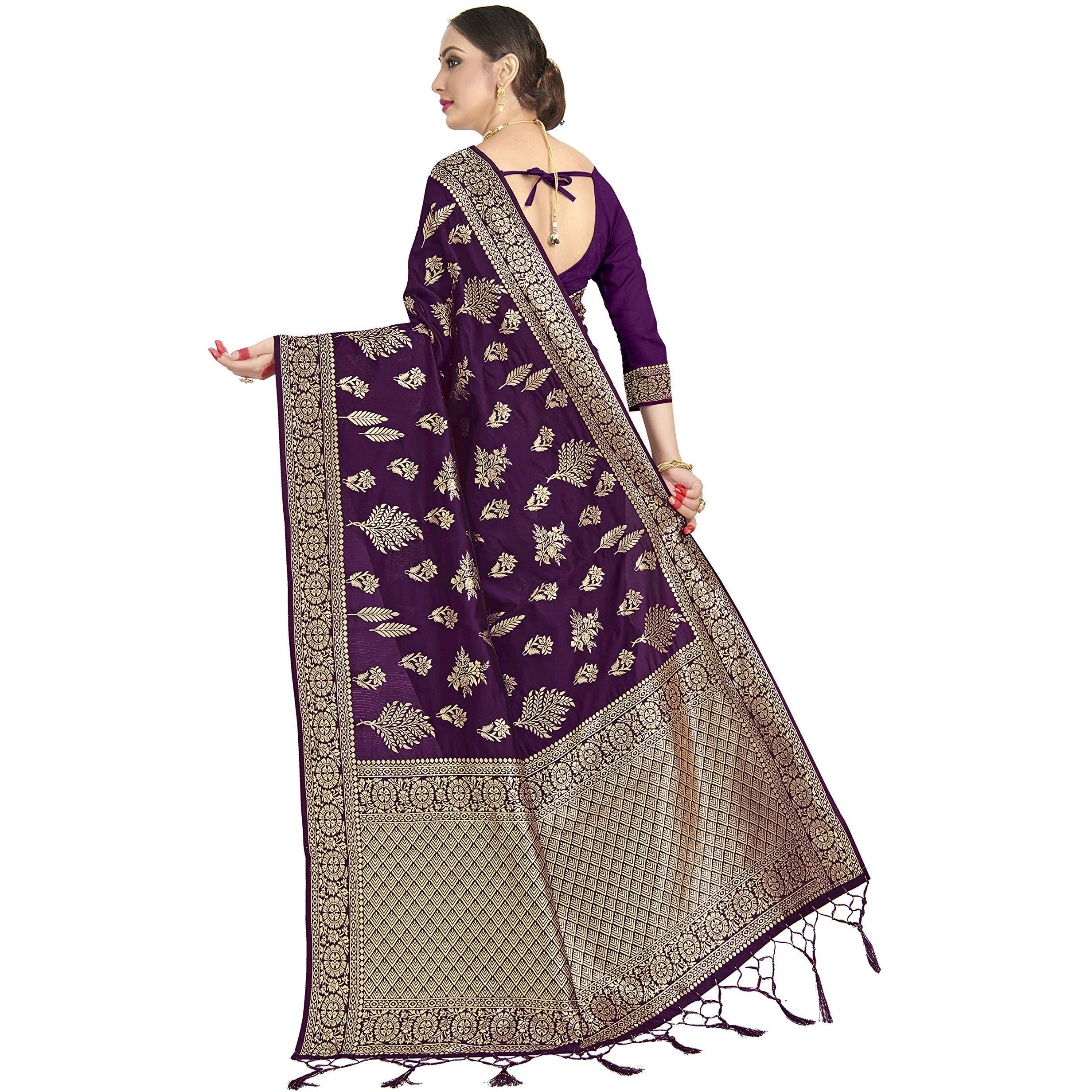 Vardha Womens Banarasi Art Silk Saree with Unstitched Blouse Piece - Zari Woven Work Sarees for Wedding (Paneri, 4, Purple)