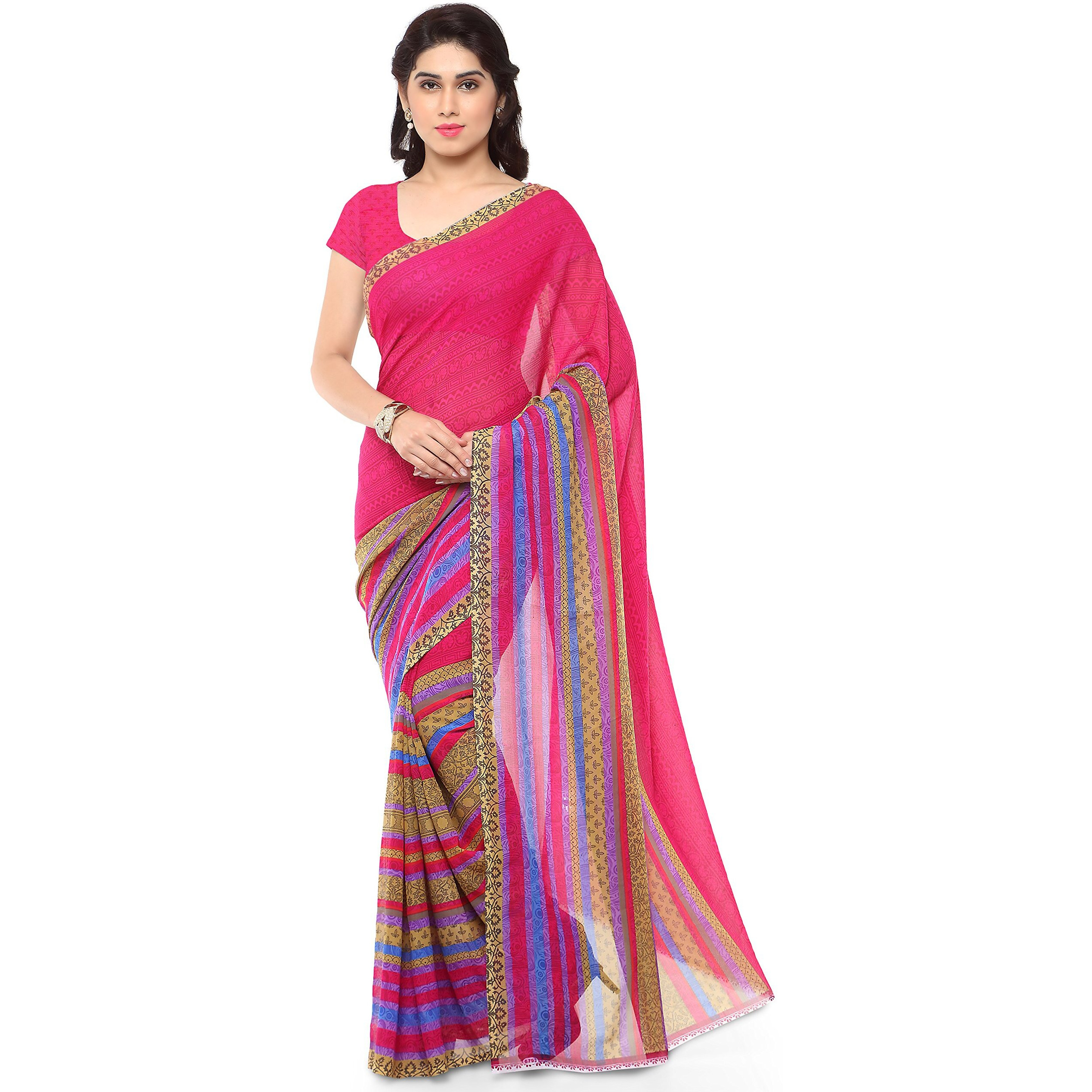 Anand Sarees Georgette Sarees with Blouse Piece(Set of 2)