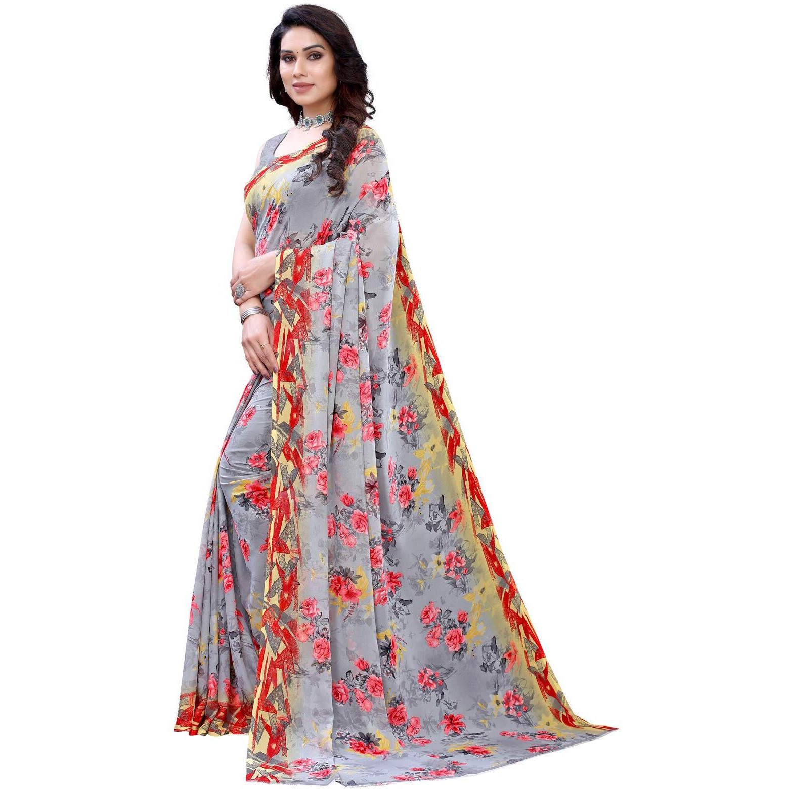 Satrani Womens Polyester Saree (1926ST306A_Grey, Multi)