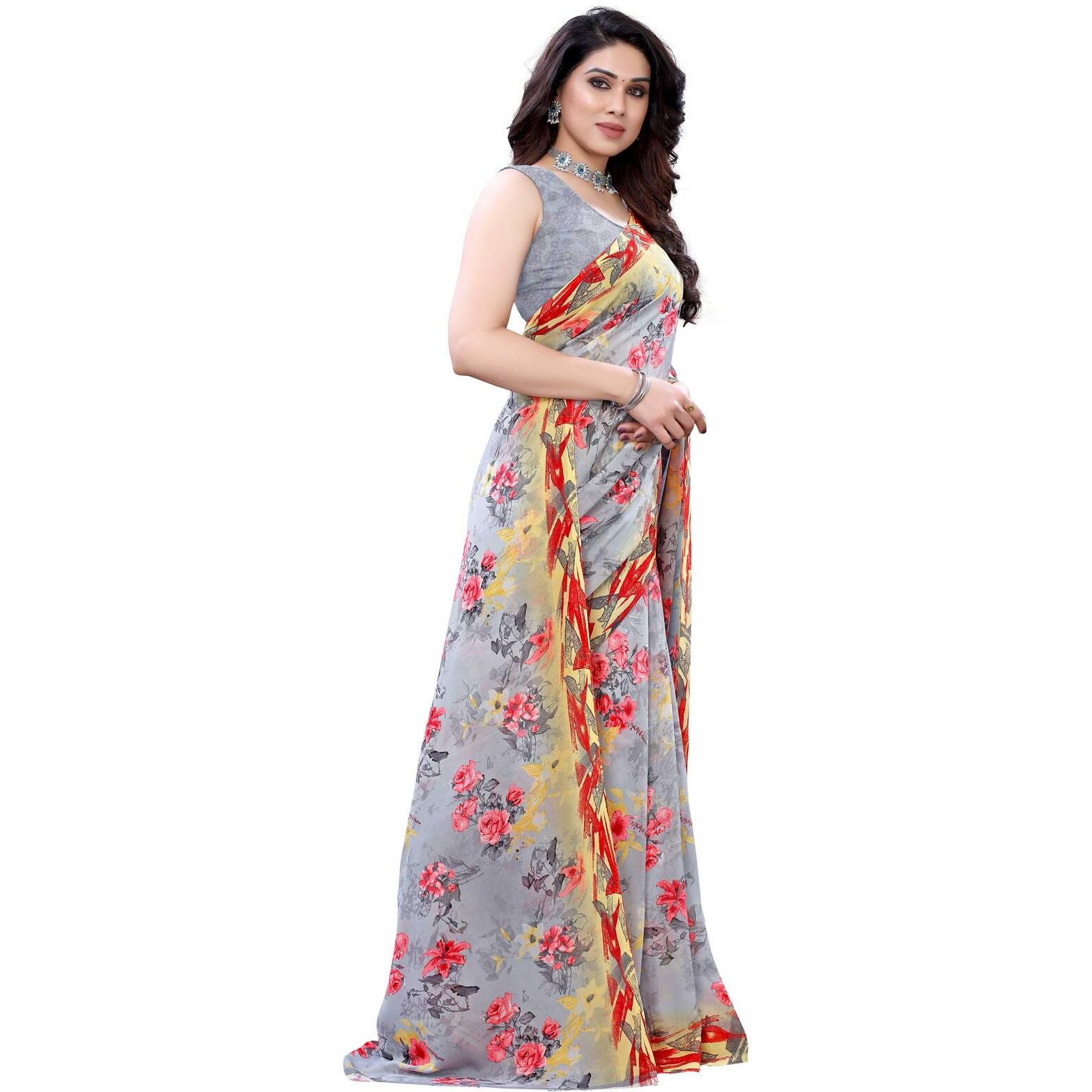 Satrani Womens Polyester Saree (1926ST306A_Grey, Multi)