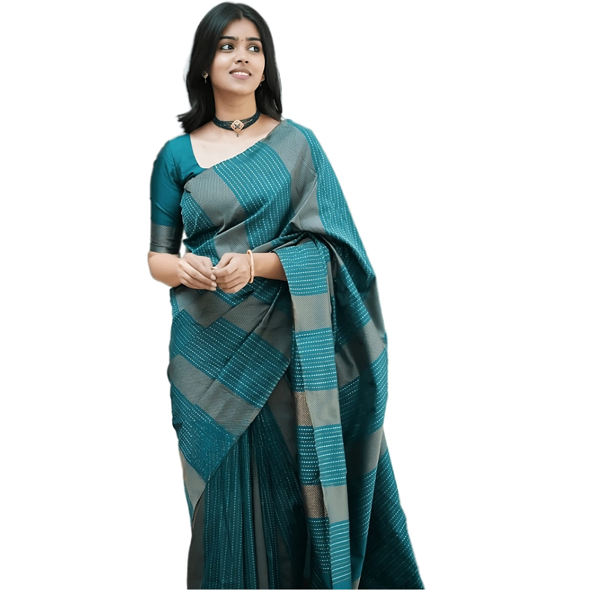 Sidhidata Textile Womens Banarasi Soft Silk Saree With Unstitched Blouse Piece (Free Size) (C Rama)