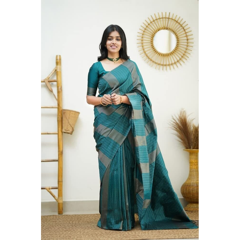 Sidhidata Textile Womens Banarasi Soft Silk Saree With Unstitched Blouse Piece (Free Size) (C Rama)