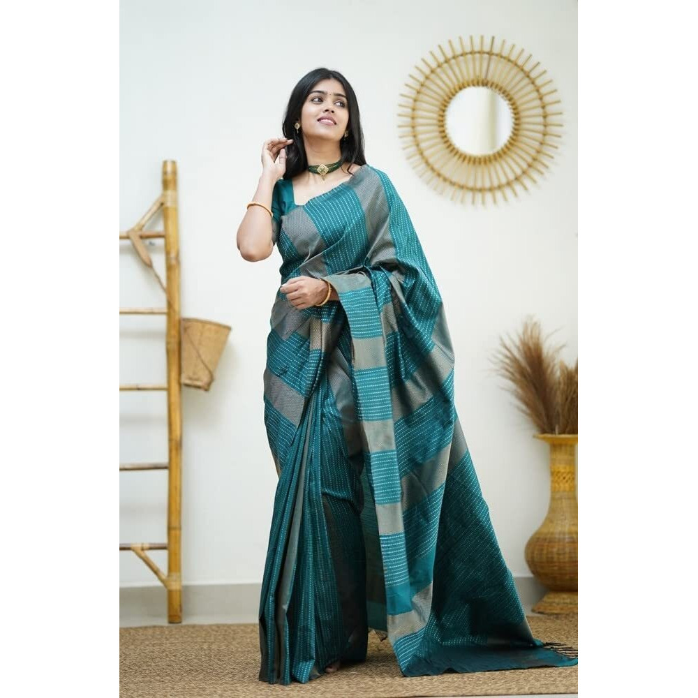 Sidhidata Textile Womens Banarasi Soft Silk Saree With Unstitched Blouse Piece (Free Size) (C Rama)