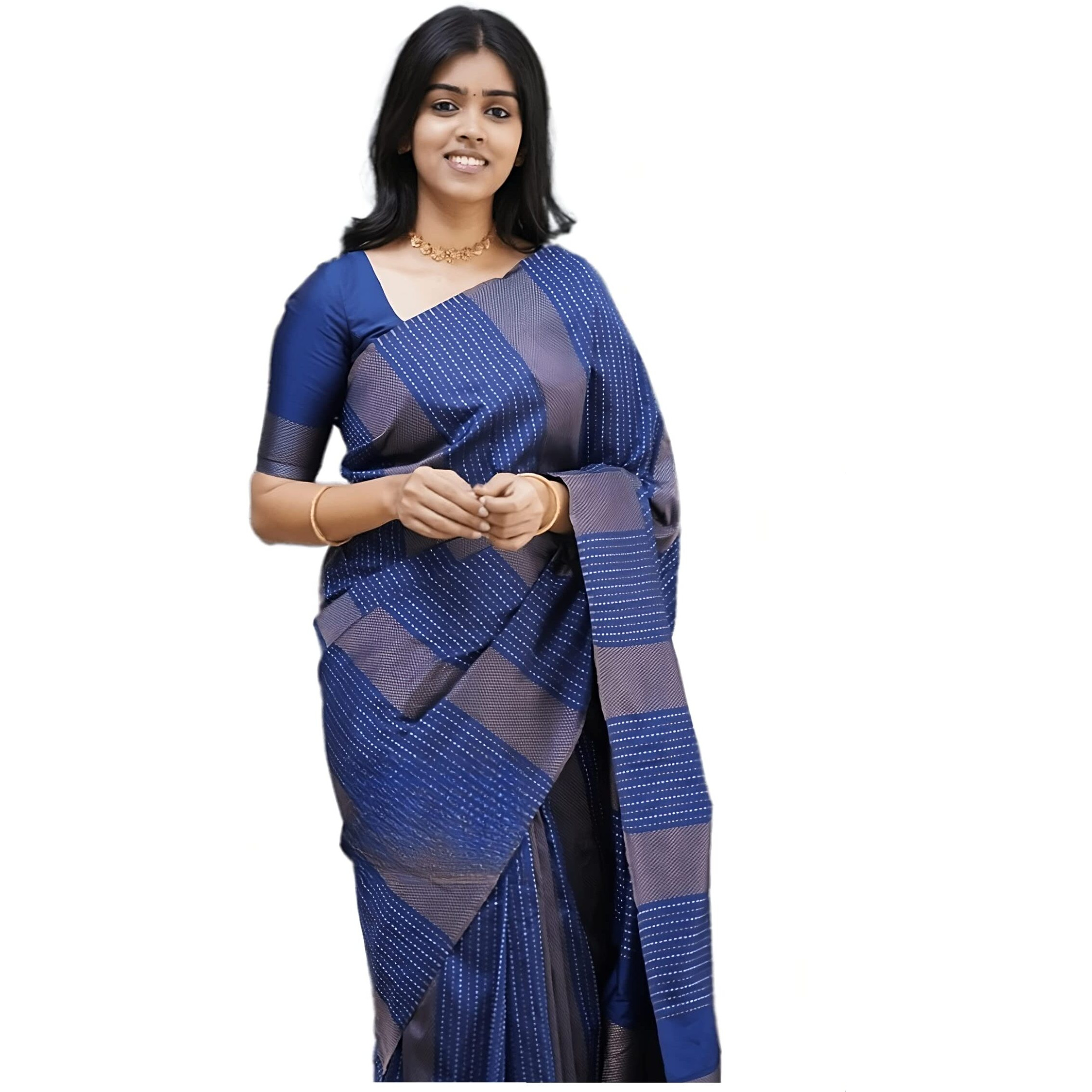 Sidhidata Textile Womens Banarasi Soft Silk Saree With Unstitched Blouse Piece (Free Size) (C Navy Blue)