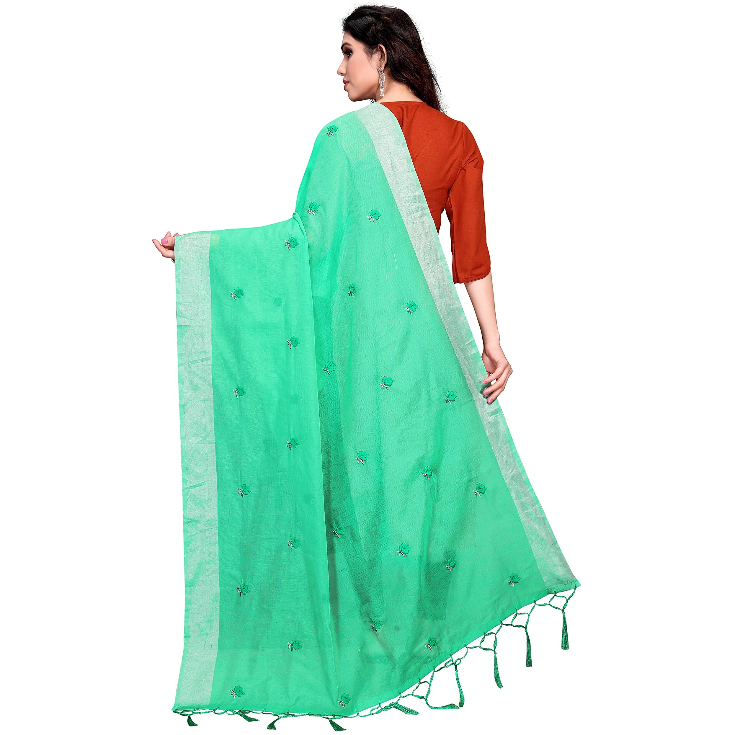 Sidhidata Textile Womens Embroidered Cotton Silk Dupatta With Tassels (Dupatta Rose Seagreen_Seagreen_2.20 Mtr)