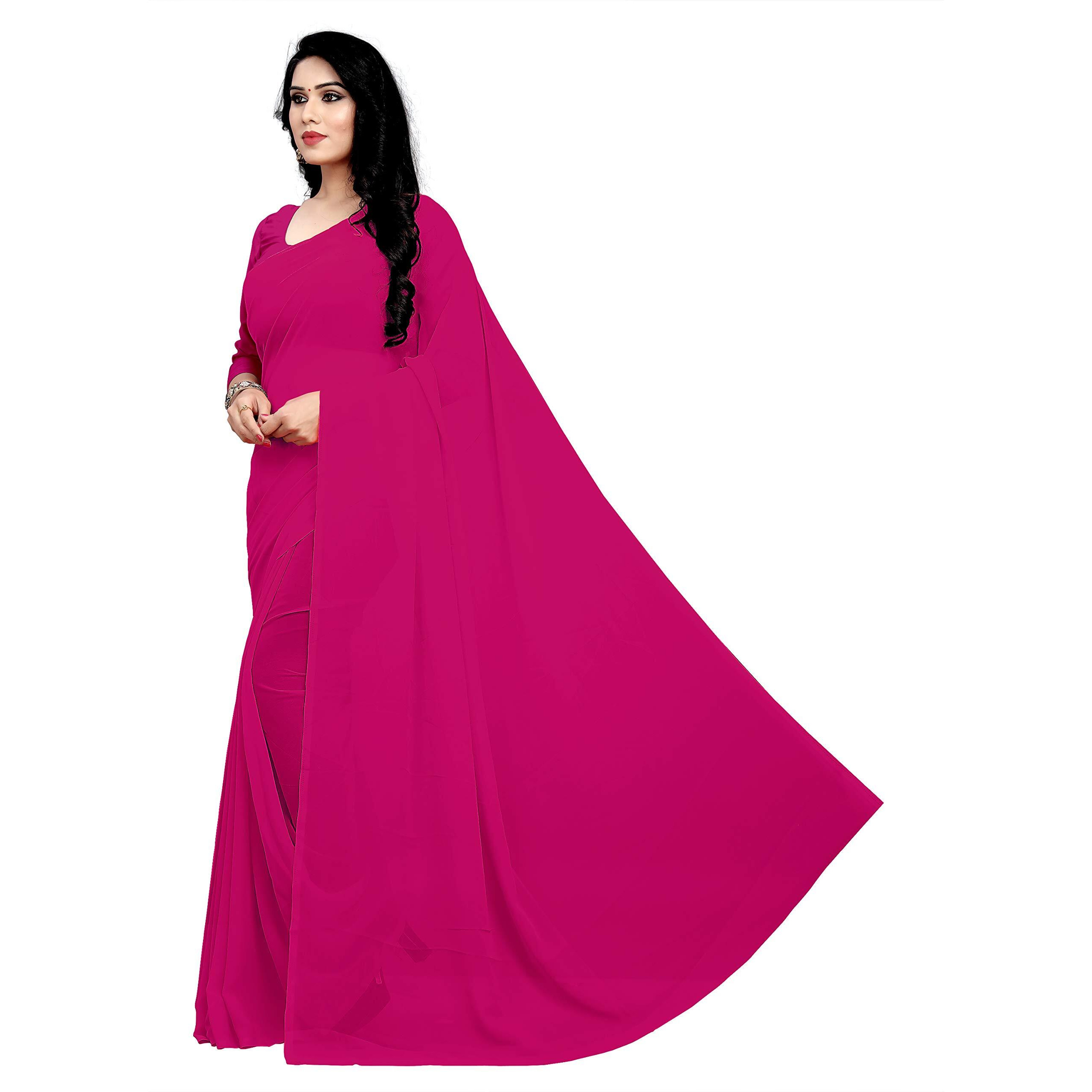 Sidhidata Textile Womens Plain Solid Pure Georgette saree With Unstitched Blouse Piece (plain wine 729__wine_Free Size)