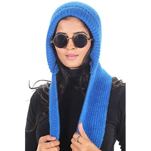 Sidhidata Textile Mens and Womens Unisex Wool Knitted Cap Muffler for Winter Wear Free Size (Muffler Cap) (Z Sky Blue)