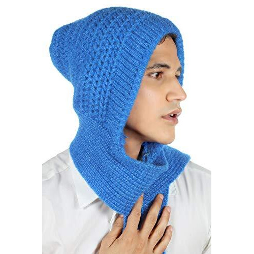 Sidhidata Textile Mens and Womens Unisex Wool Knitted Cap Muffler for Winter Wear Free Size (Muffler Cap) (Z Sky Blue)