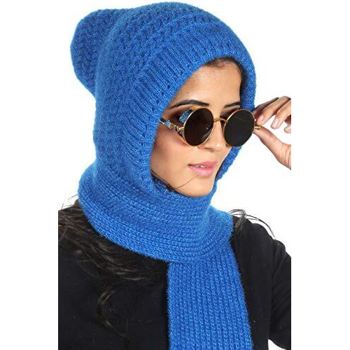 Sidhidata Textile Mens and Womens Unisex Wool Knitted Cap Muffler for Winter Wear Free Size (Muffler Cap) (Z Sky Blue)