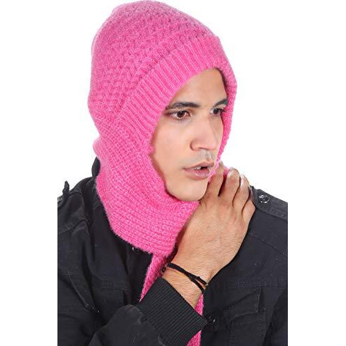 Sidhidata Textile Mens and Womens Unisex Wool Knitted Cap Muffler for Winter Wear Free Size (Muffler Cap) (S Baby Pink)