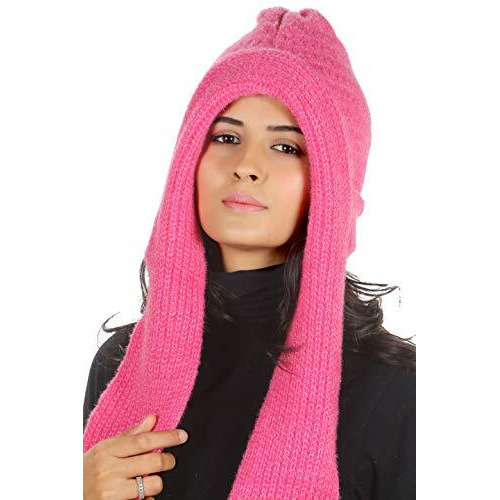 Sidhidata Textile Mens and Womens Unisex Wool Knitted Cap Muffler for Winter Wear Free Size (Muffler Cap) (S Baby Pink)