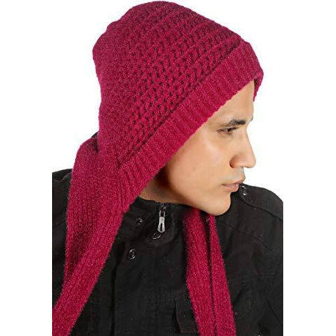 Sidhidata Textile Mens and Womens Unisex Wool Knitted Cap Muffler for Winter Wear Free Size (Muffler Cap) (Rani)