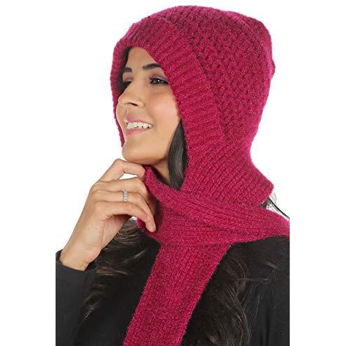 Sidhidata Textile Mens and Womens Unisex Wool Knitted Cap Muffler for Winter Wear Free Size (Muffler Cap) (Rani)