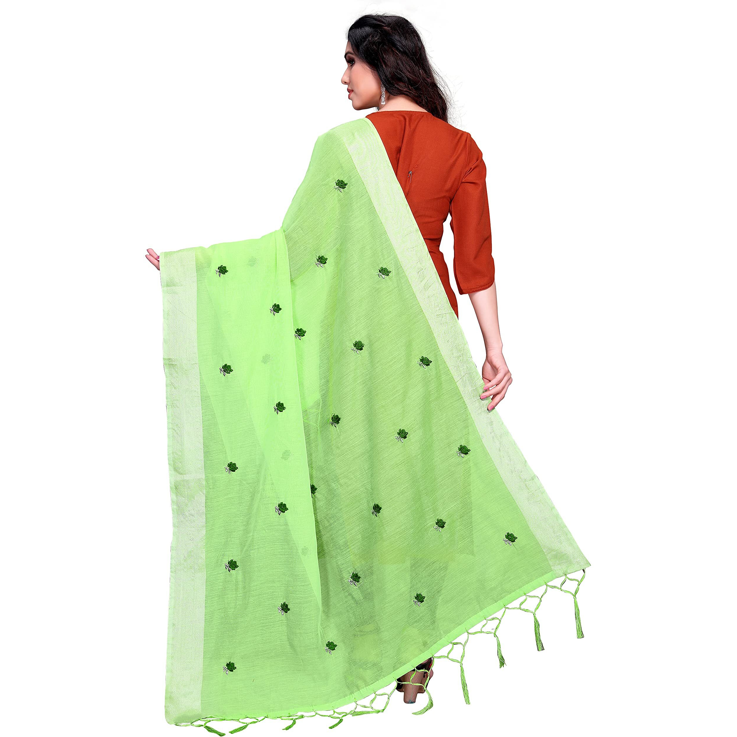 Sidhidata Textile Womens Embroidered Cotton Silk Dupatta With Tassels (Dupatta Rose Pista_Pista_2.20 Mtr)