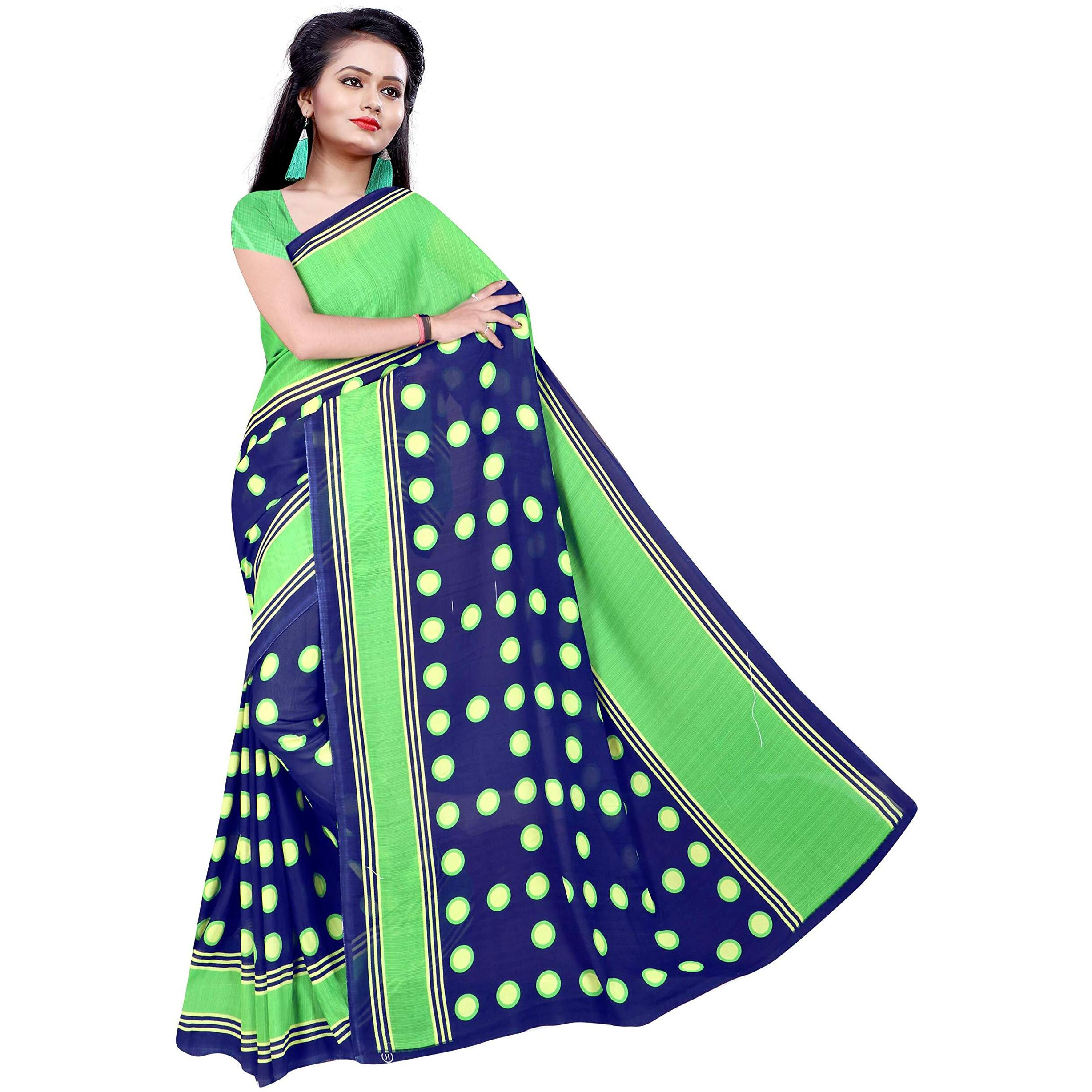 Sidhidata Textile Womens Printed Georgette Saree With Unstitched Blouse Piece(Multicolour)