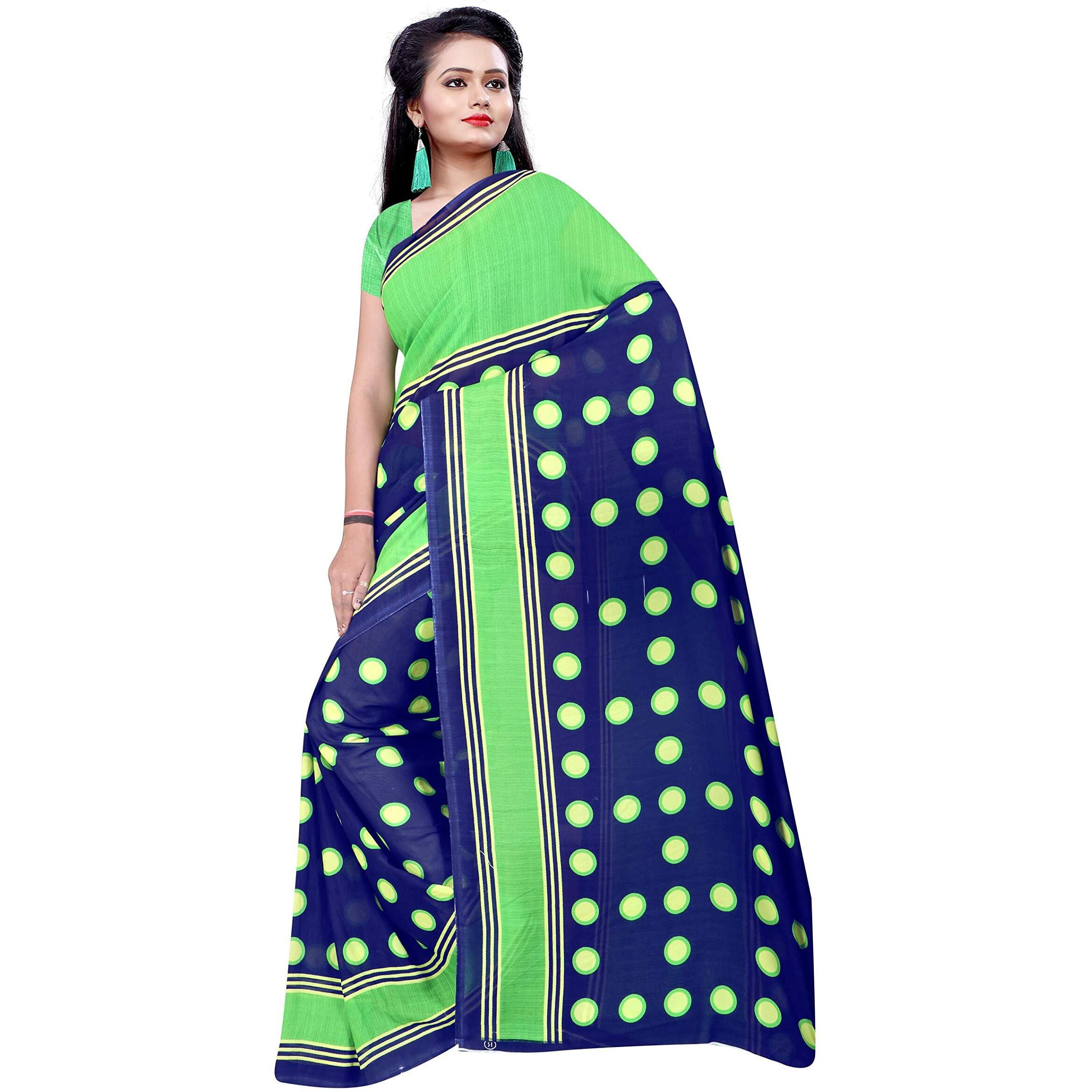 Sidhidata Textile Womens Printed Georgette Saree With Unstitched Blouse Piece(Multicolour)