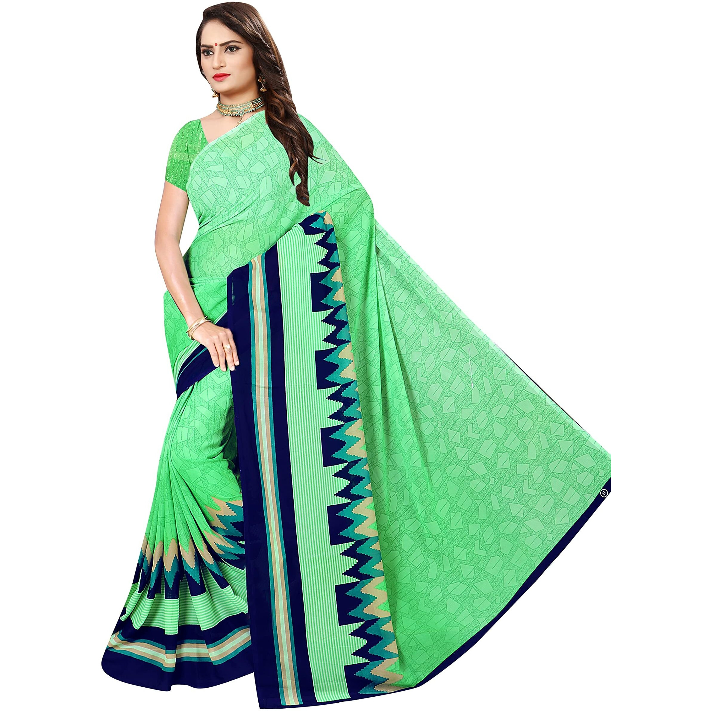 Sidhidata Textile Womens Printed Georgette Saree With Unstitched Blouse Piece(Multicolour)