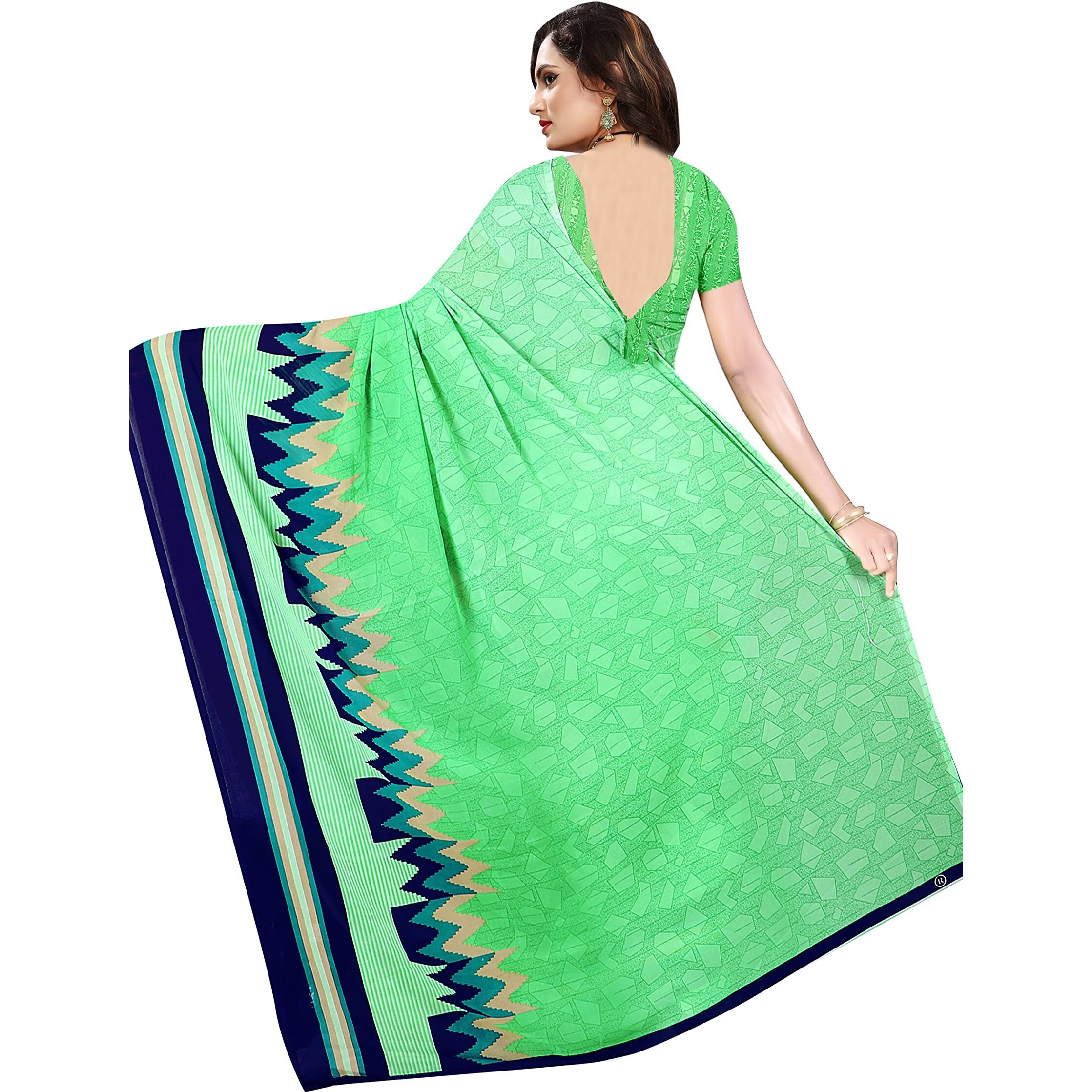 Sidhidata Textile Womens Printed Georgette Saree With Unstitched Blouse Piece(Multicolour)