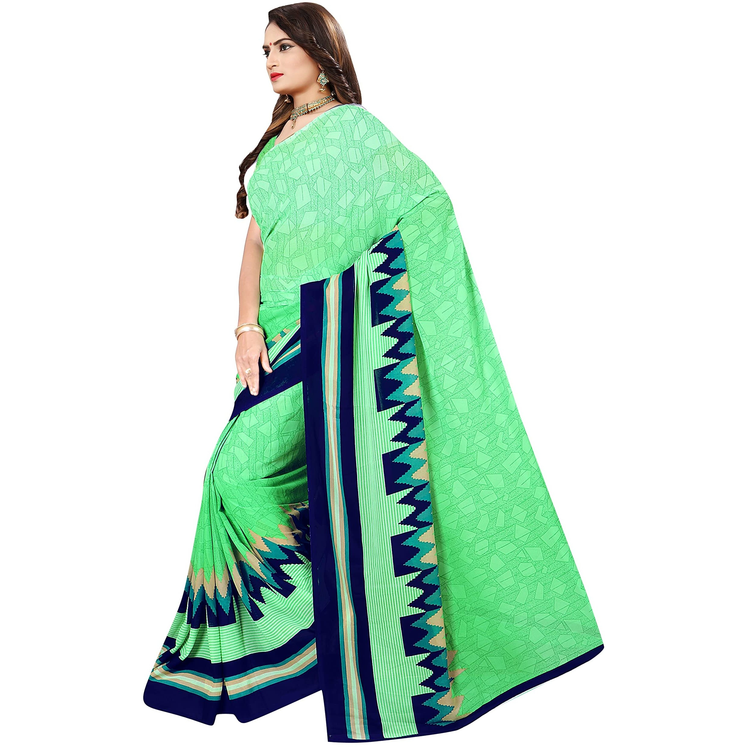 Sidhidata Textile Womens Printed Georgette Saree With Unstitched Blouse Piece(Multicolour)