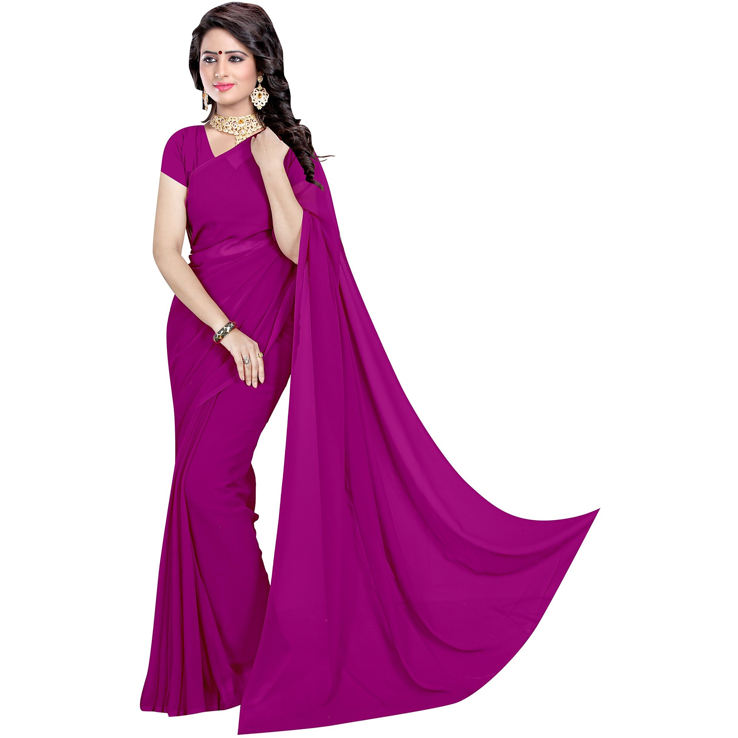 Sidhidata Textile Plain Georgette Saree With Blouse Piece (Jamli)