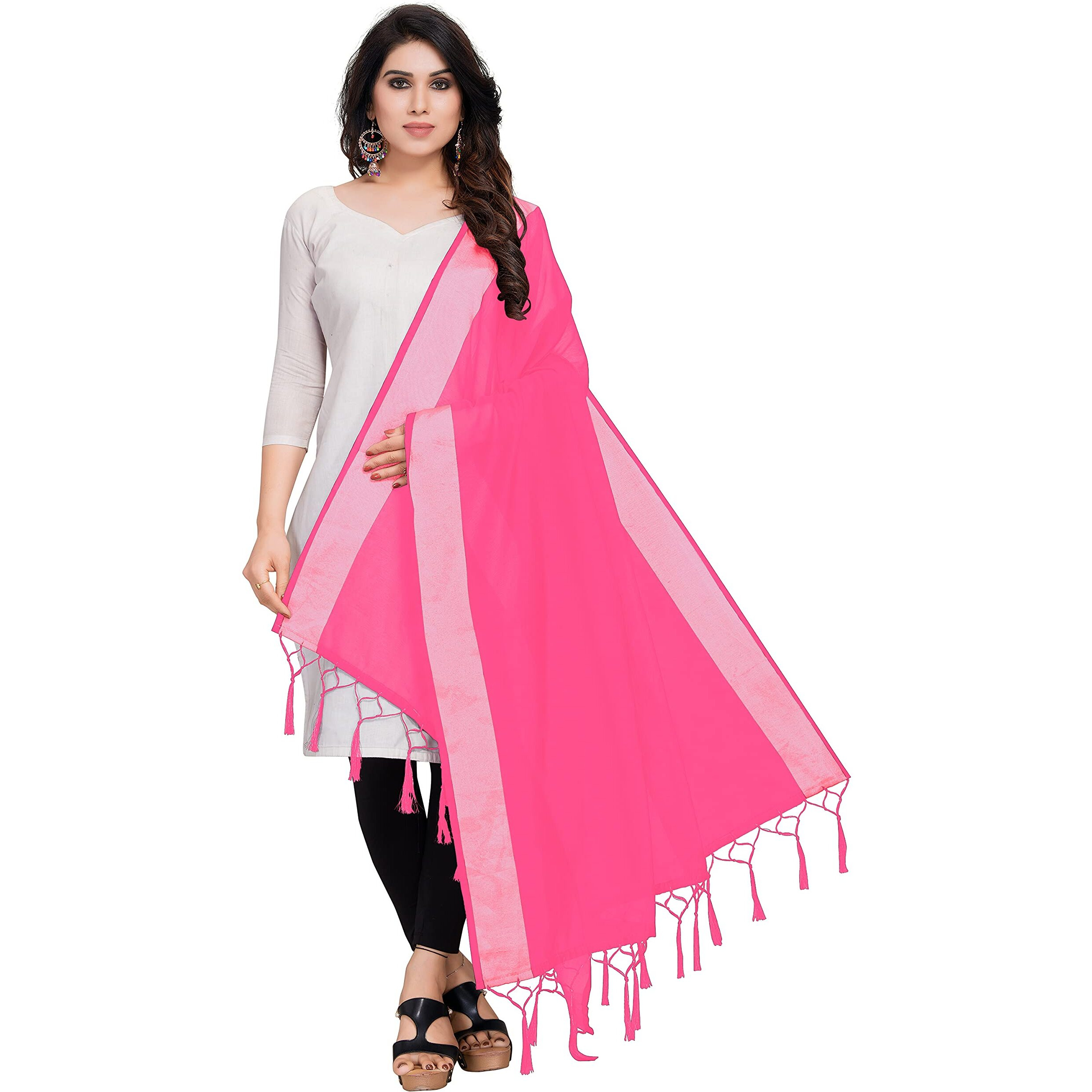 Sidhidata Textile Womens Solid Cotton Silk Dupatta With Tassels (Dup Radhe Light Pink_Light Pink_2.20 Mtr)