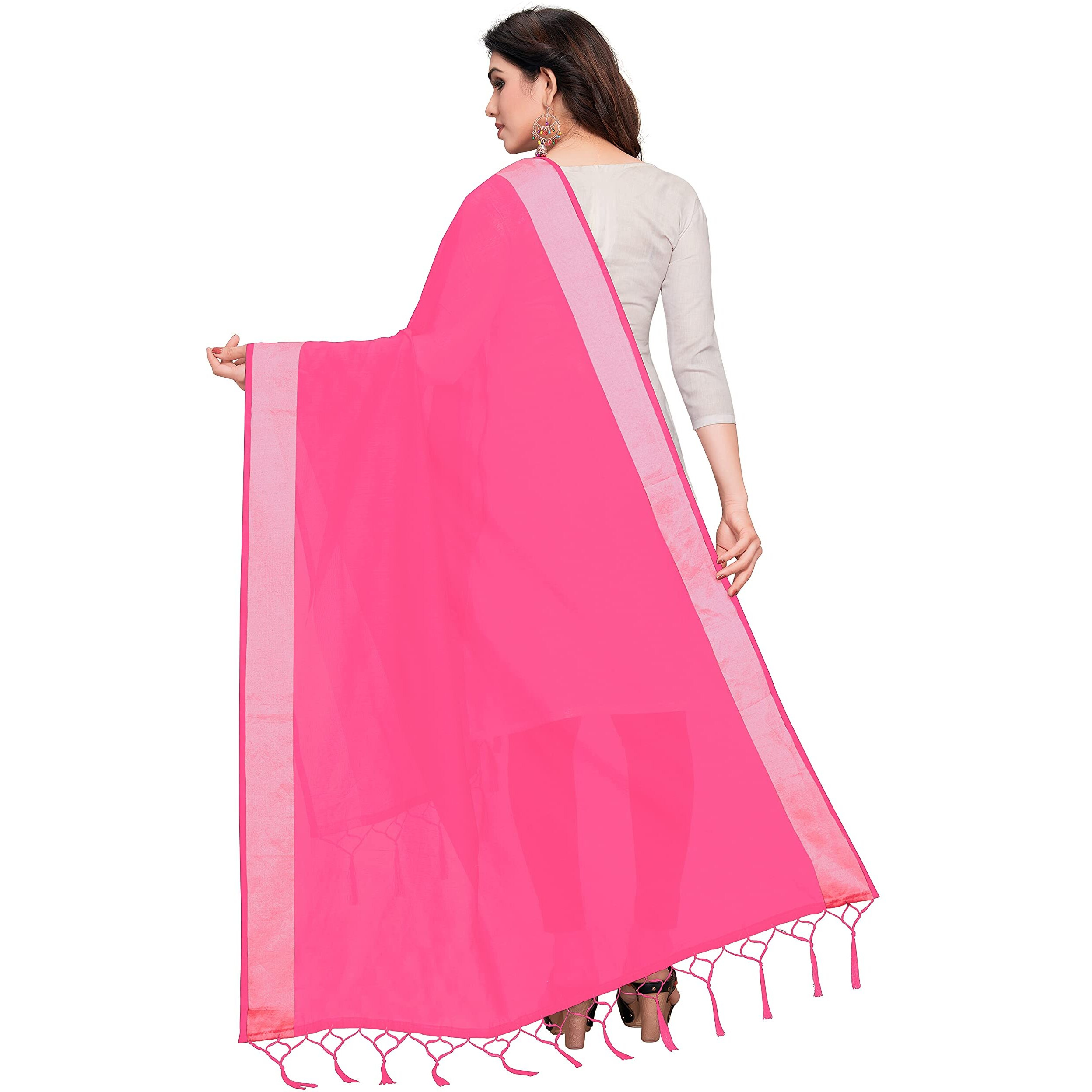 Sidhidata Textile Womens Solid Cotton Silk Dupatta With Tassels (Dup Radhe Light Pink_Light Pink_2.20 Mtr)