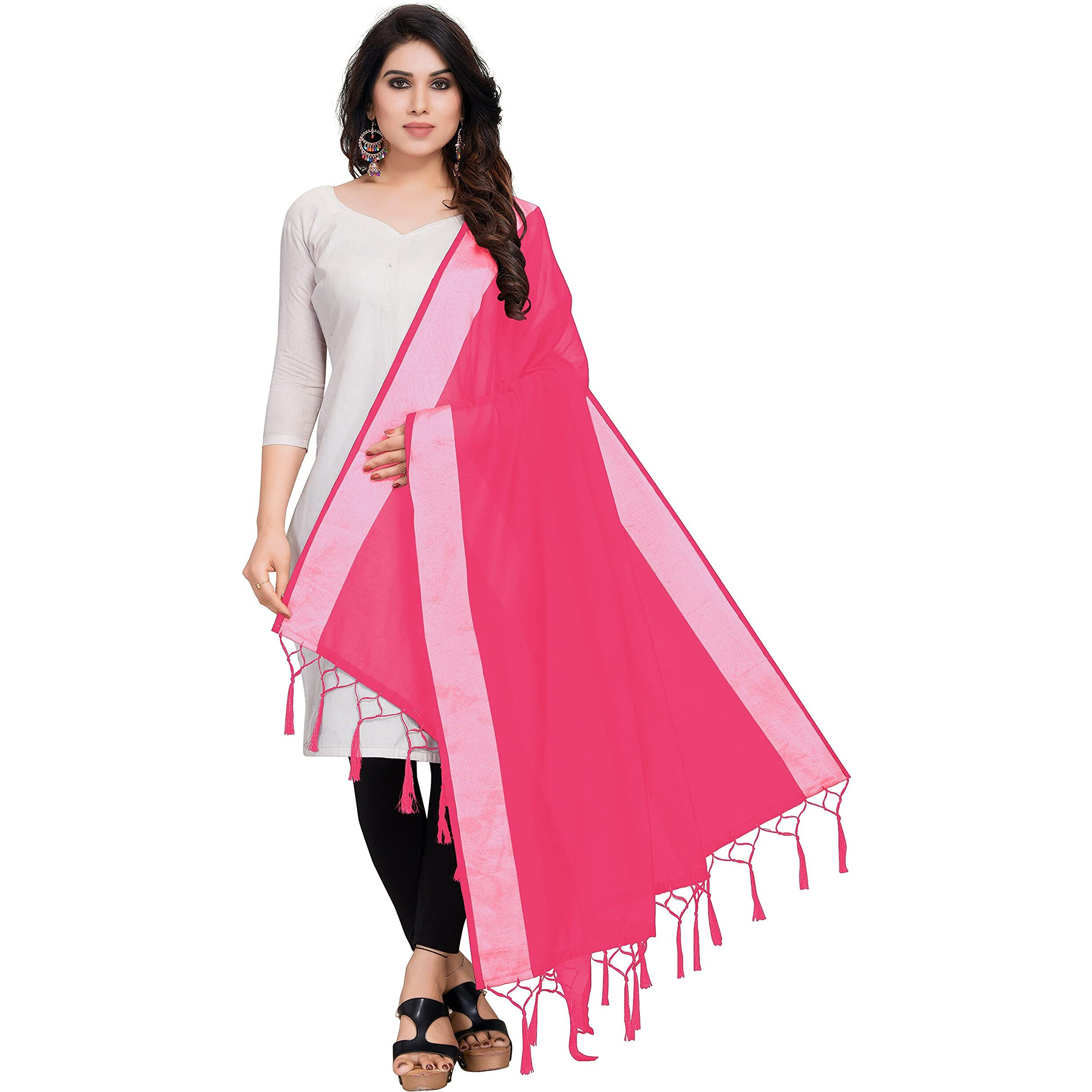 Sidhidata Textile Womens Solid Cotton Silk Dupatta With Tassels (Dup Radhe Dark Pink_Dark Pink_2.20 Mtr)