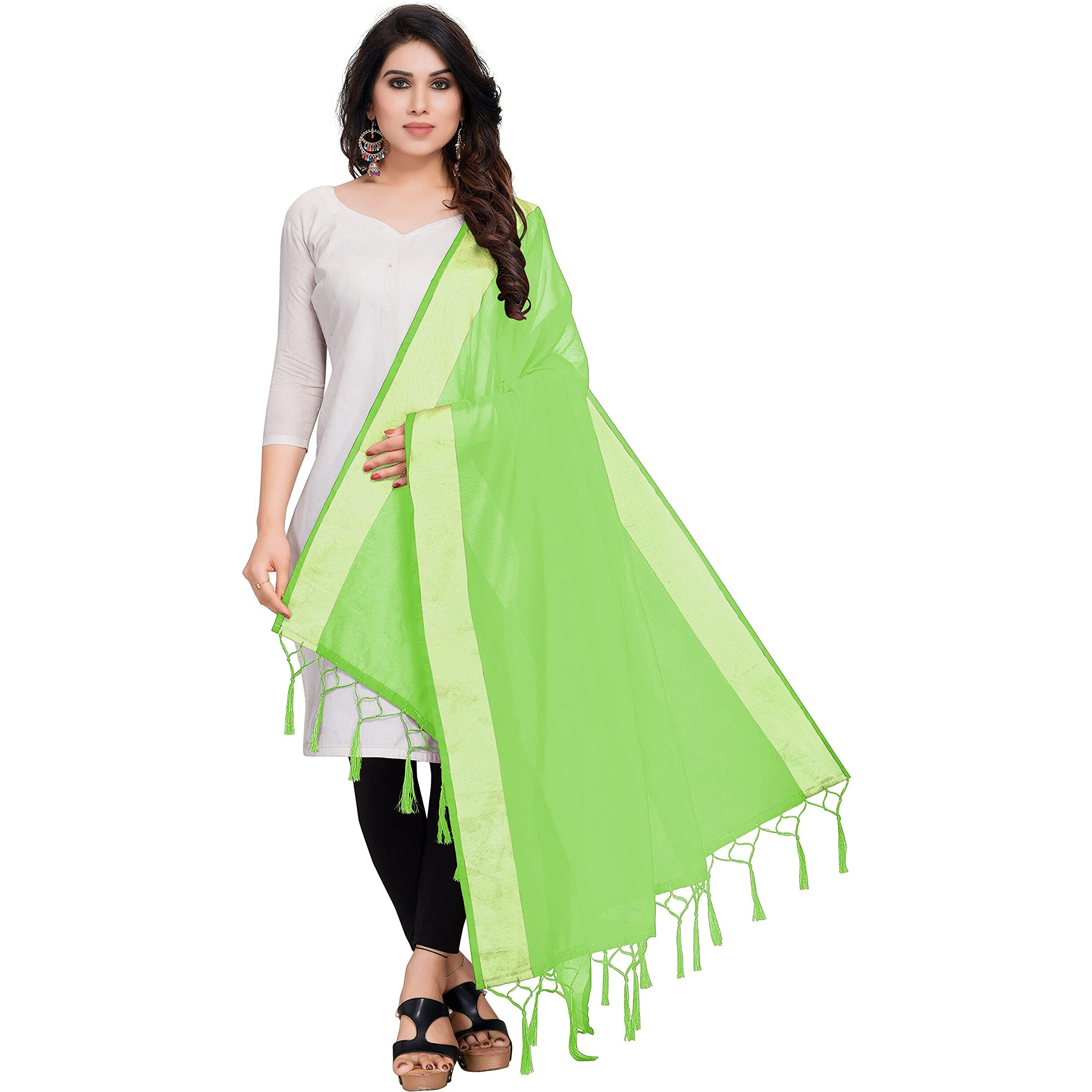 Sidhidata Textile Womens Solid Cotton Silk Dupatta With Tassels (Dup Radhe Pista_Pista_2.20 Mtr)