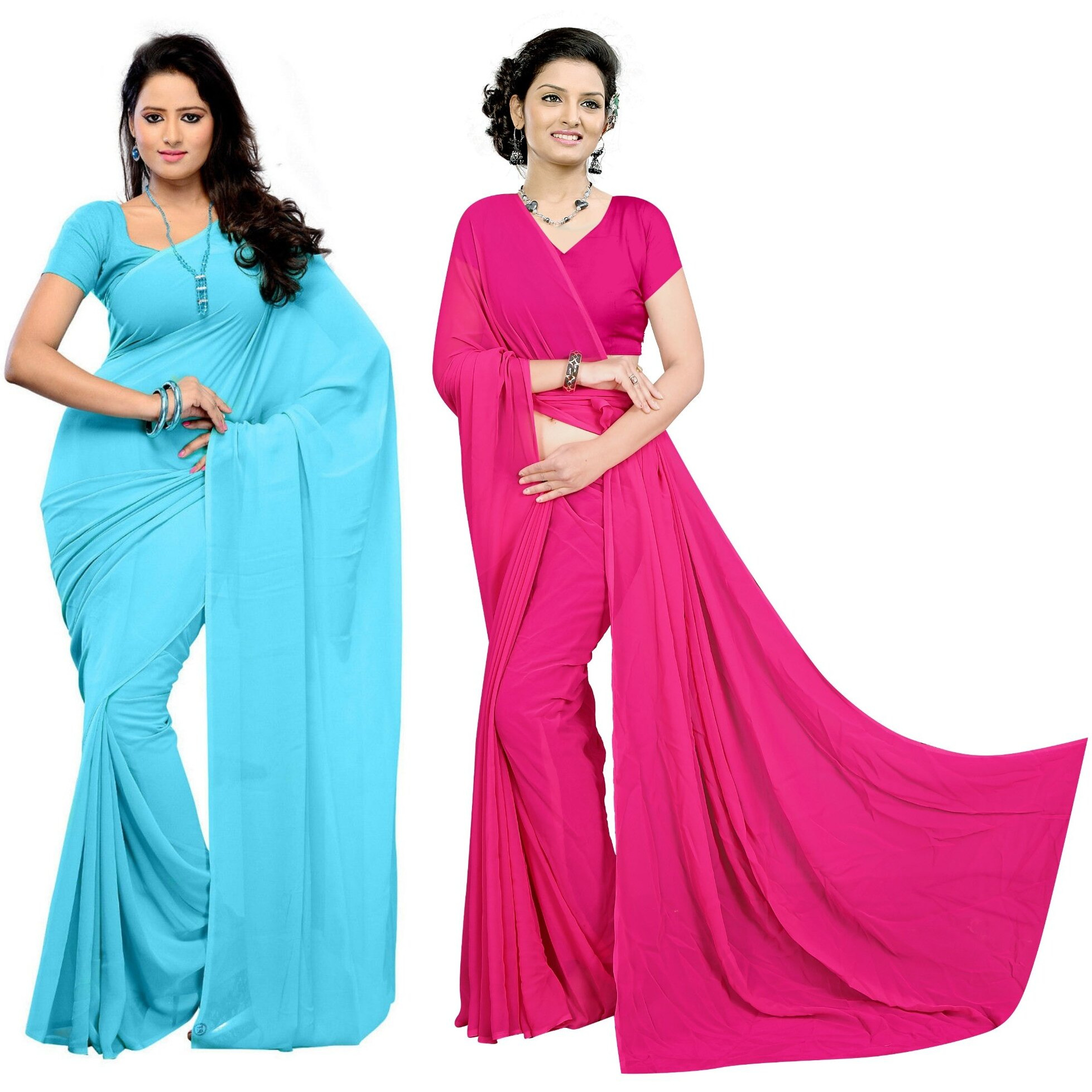 Sidhidata Textile Combo of 2 Womens plain Solid pure Georgette Saree With Unstitched Blouse Piece (Pack of Two) (Combo plain 719-709_ Sky Blue & Pink_Free Size)