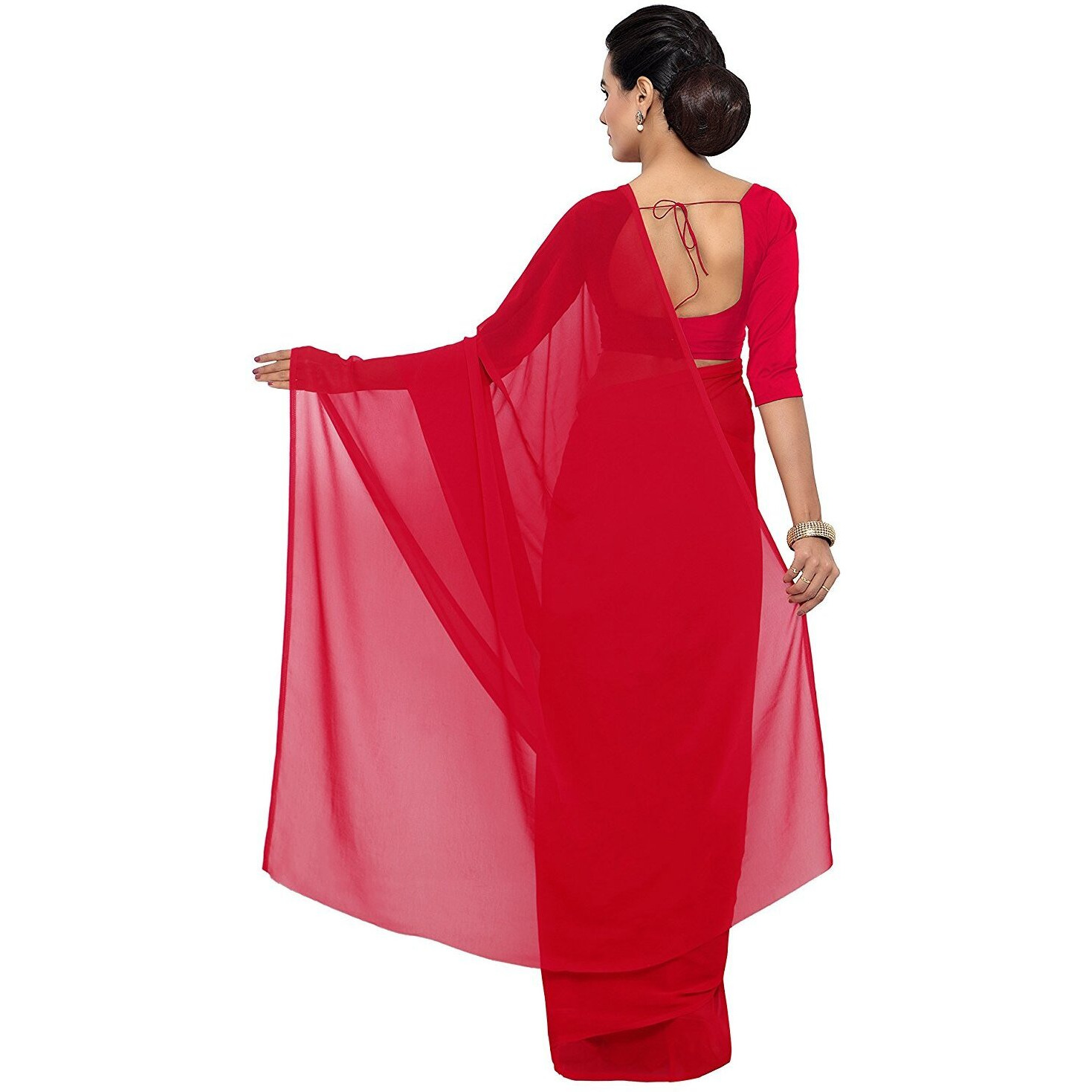 Sidhidata Textile Combo of 2 Womens plain Solid pure Georgette Saree With Unstitched Blouse Piece (Pack of Two) (Combo plain red-black_Red & black_Free Size)