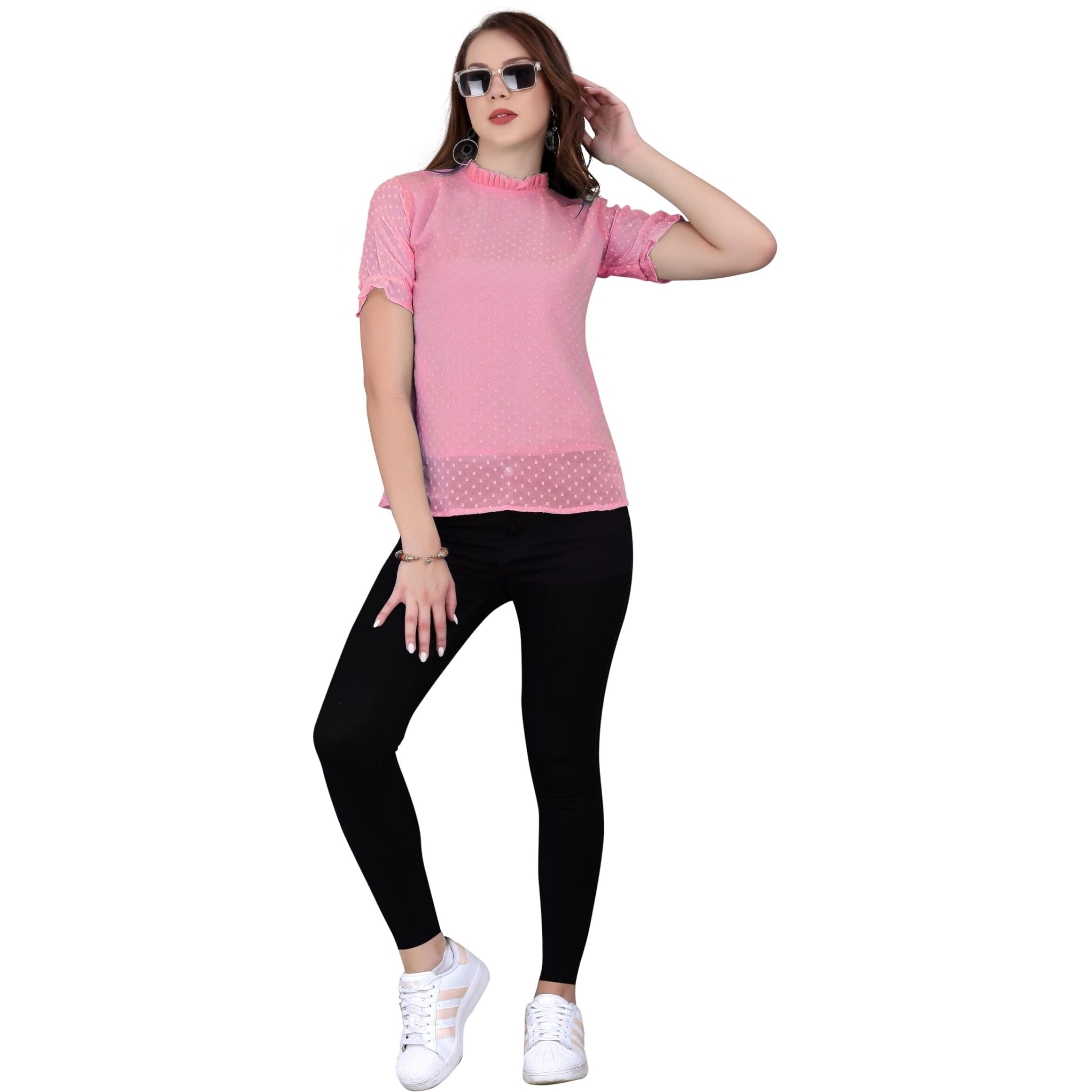 Sidhidata Tissue Fabric Premium Casual Top for Womens & Girls (Top Butty Pink_L_Pink_Large)