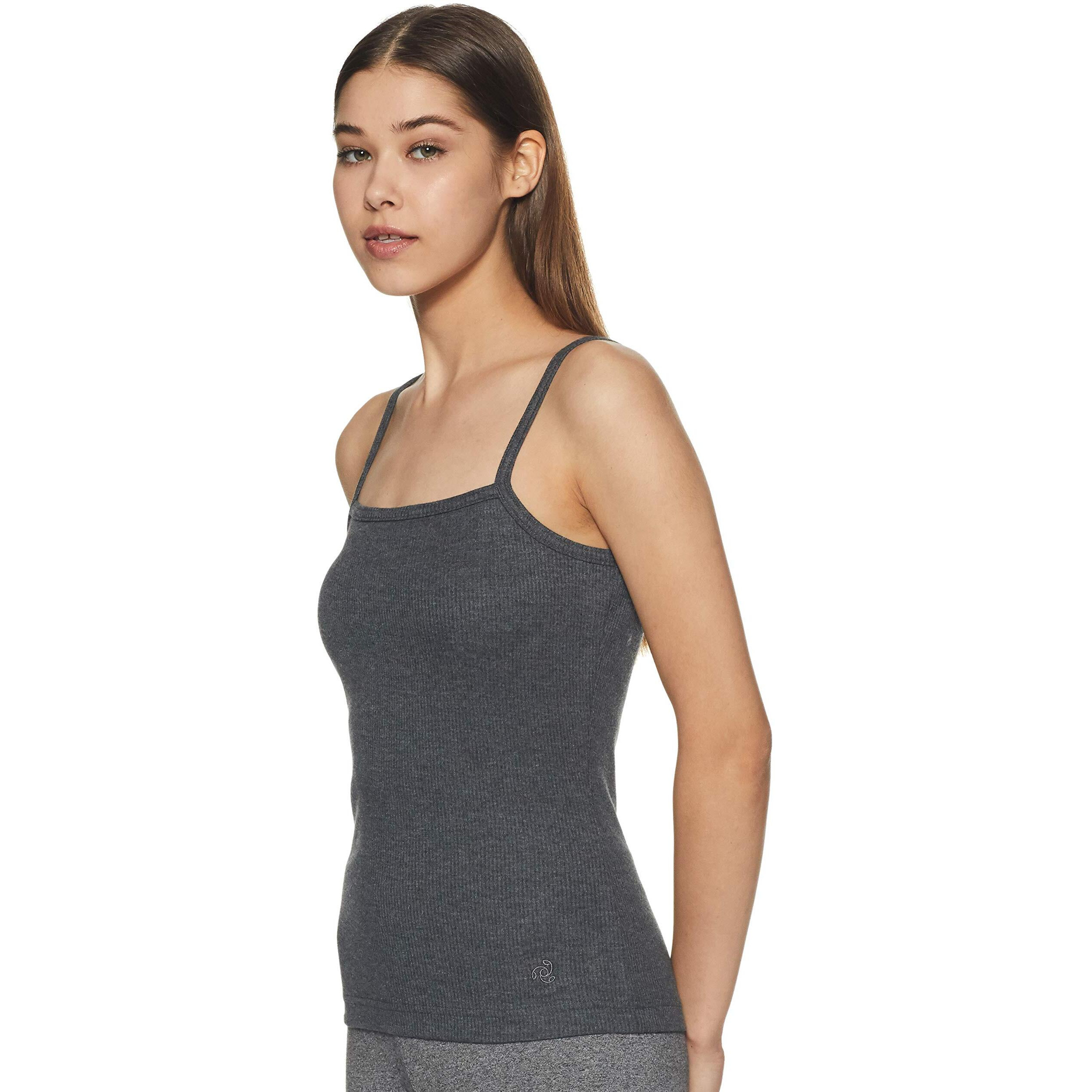 Jockey Snug Fit Low-Neck Thermal Spaghetti Top for Women 2501_Charcoal Melange_M