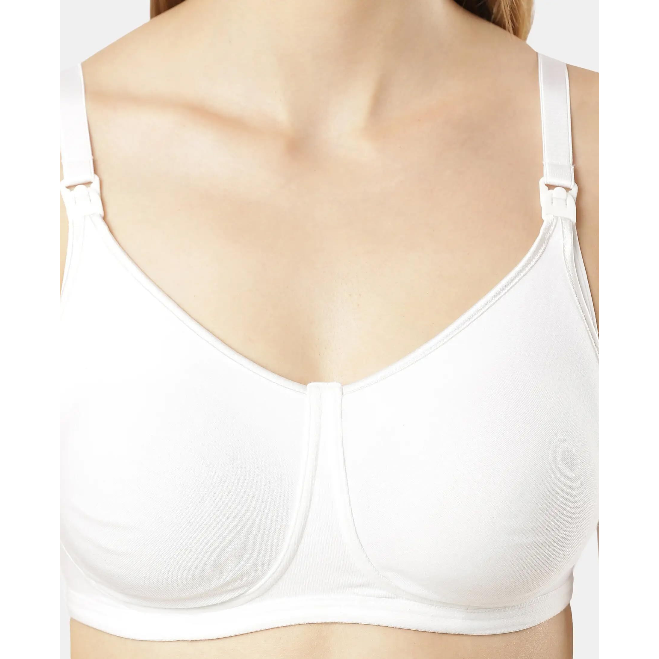 Jockey Womens Wirefree Non Padded Super Combed Cotton Elastane Stretch Full Coverage Nursing Bra with Front Opening and Adjustable Straps_Style_ES08_White_34D