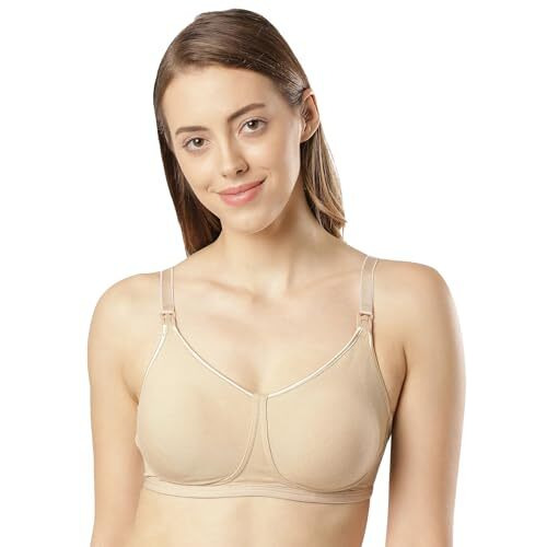 Jockey ES08 Womens Wirefree Non Padded Super Combed Cotton Elastane Stretch Full Coverage Nursing Bra with Front Opening and Adjustable Straps_Light Skin_36DD