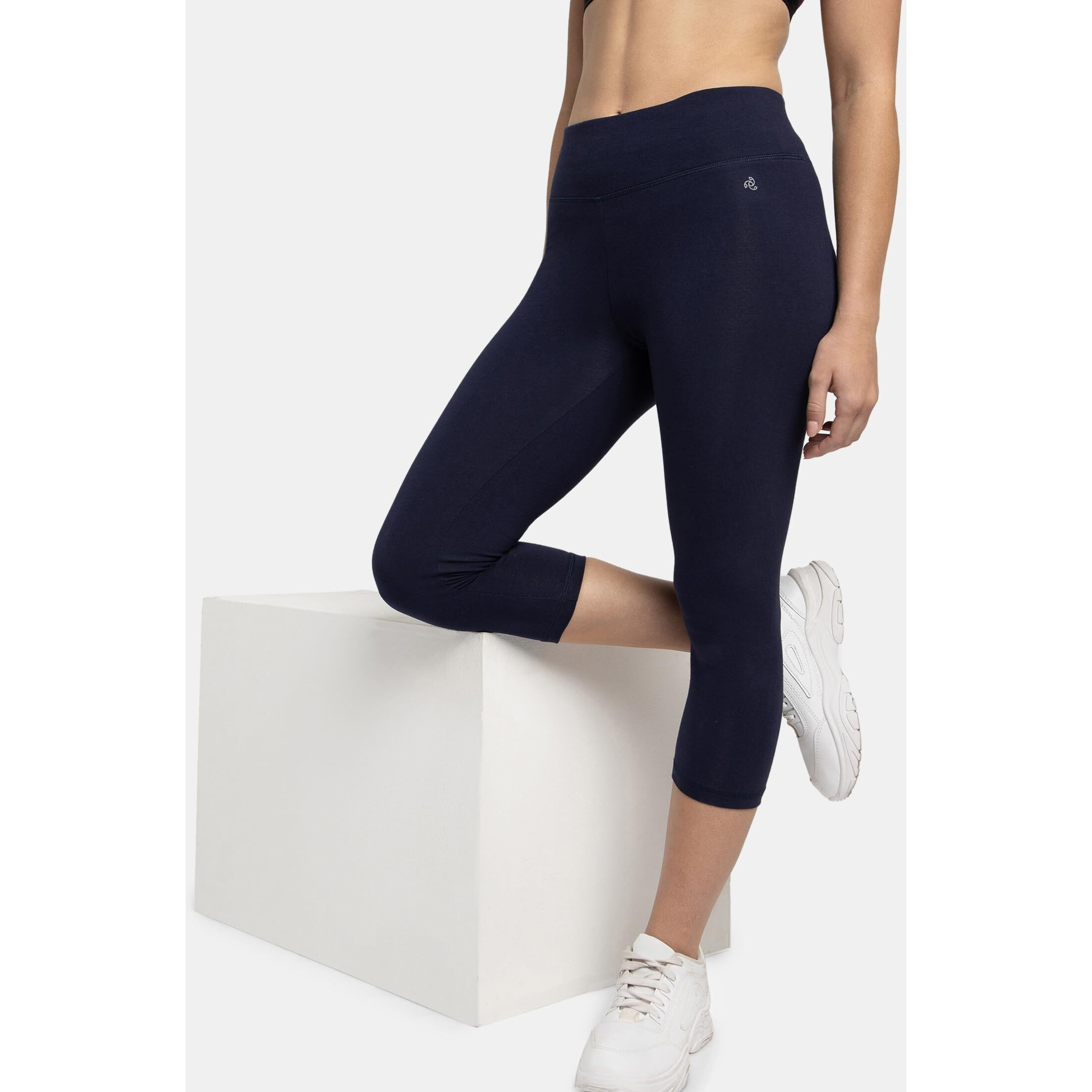 Jockey 1391 Womens Super Combed Cotton Elastane Stretch Slim Fit Capri with Ultrasoft Waistband_Navy Blazer_L