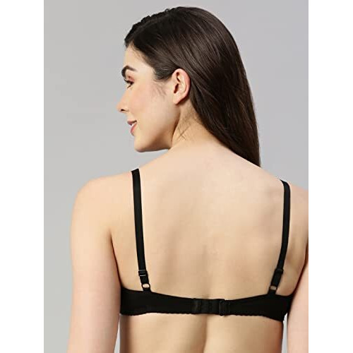 Enamor A039 Everyday stretchable cotton T-shirt Bra for women - Padded non-wired & medium coverage | Available in solids & prints(A039-Black-34D)