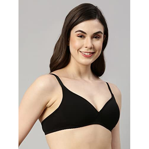 Enamor A039 Everyday stretchable cotton T-shirt Bra for women - Padded non-wired & medium coverage | Available in solids & prints(A039-Black-34D)